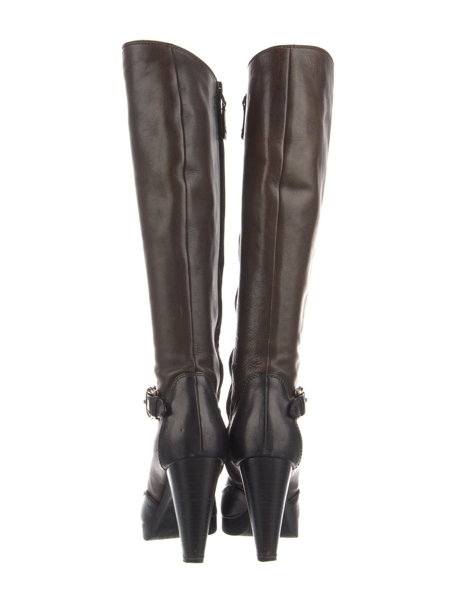 Fendi Zucca FF Logo Leather Boots - Brown Boots, Shoes - FEN435804
