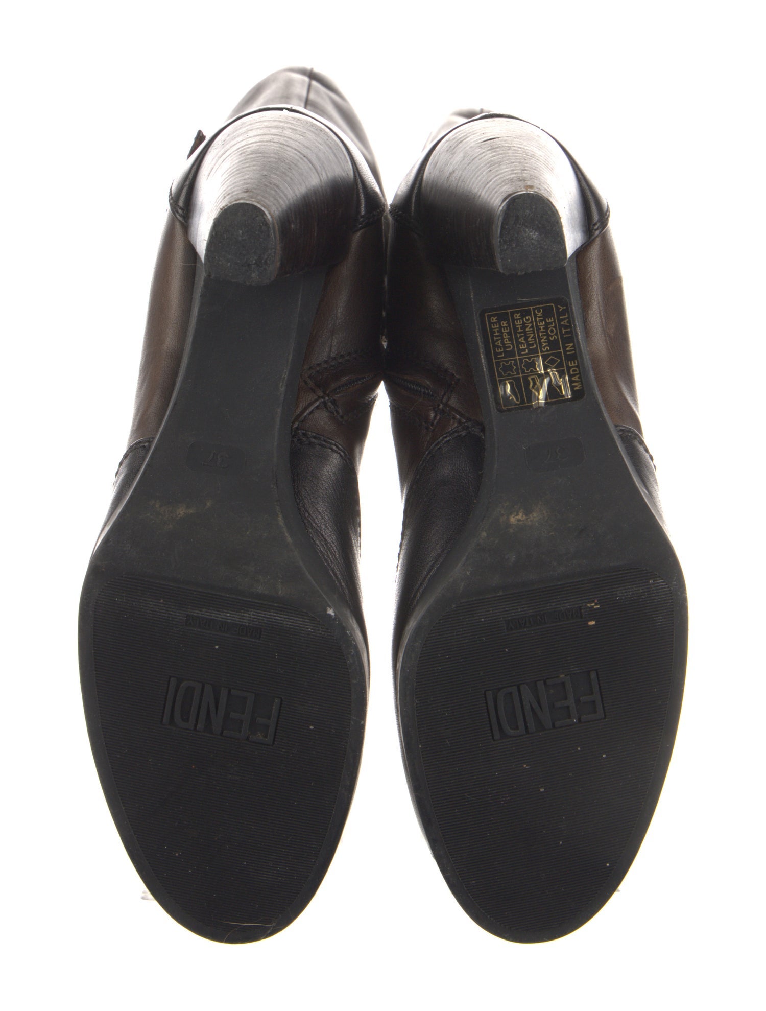 Fendi Zucca FF Logo Leather Boots - Brown Boots, Shoes - FEN435804