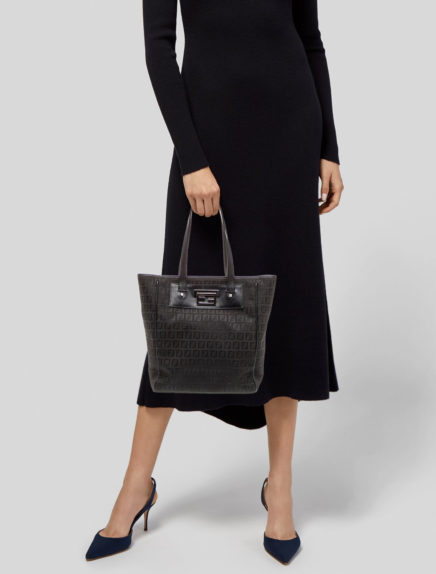 Fendi Zucchino FF Nylon Tote Medium - Black Handle Bags, Handbags