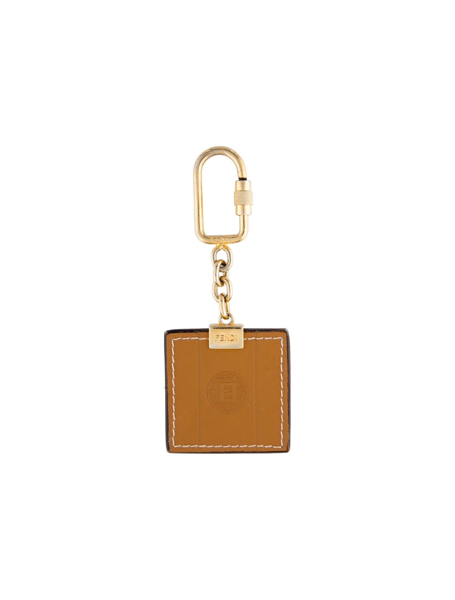 Fendi Neutral Leather Keychain w/ Gold-toned Hardware