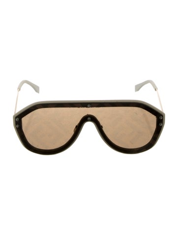 Pre-owned Fendi Zucca Ff Logo Shield Sunglasses In Brown