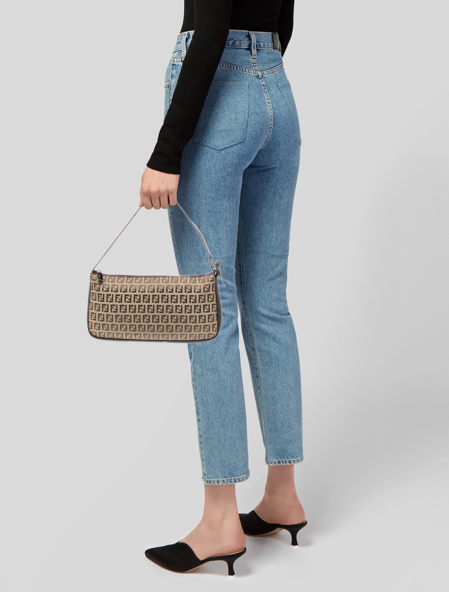 Fendi Zucchino FF Pochette - Brown Handle Bags, Handbags