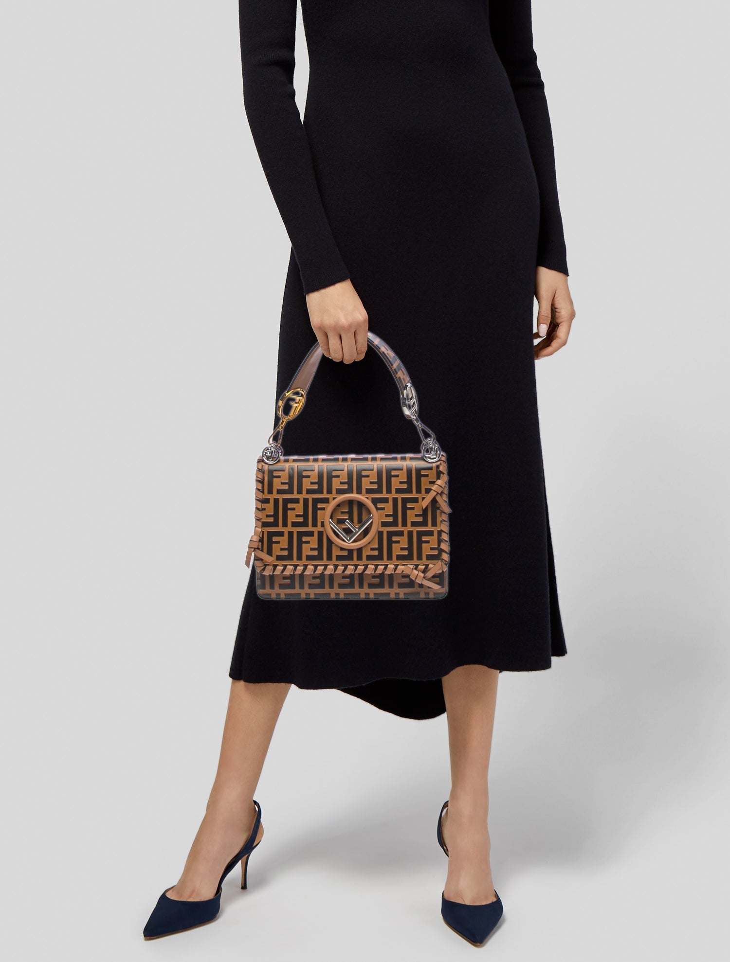Fendi Zucca FF Vitello Century F is Whipstitch Threads FF Embossed
