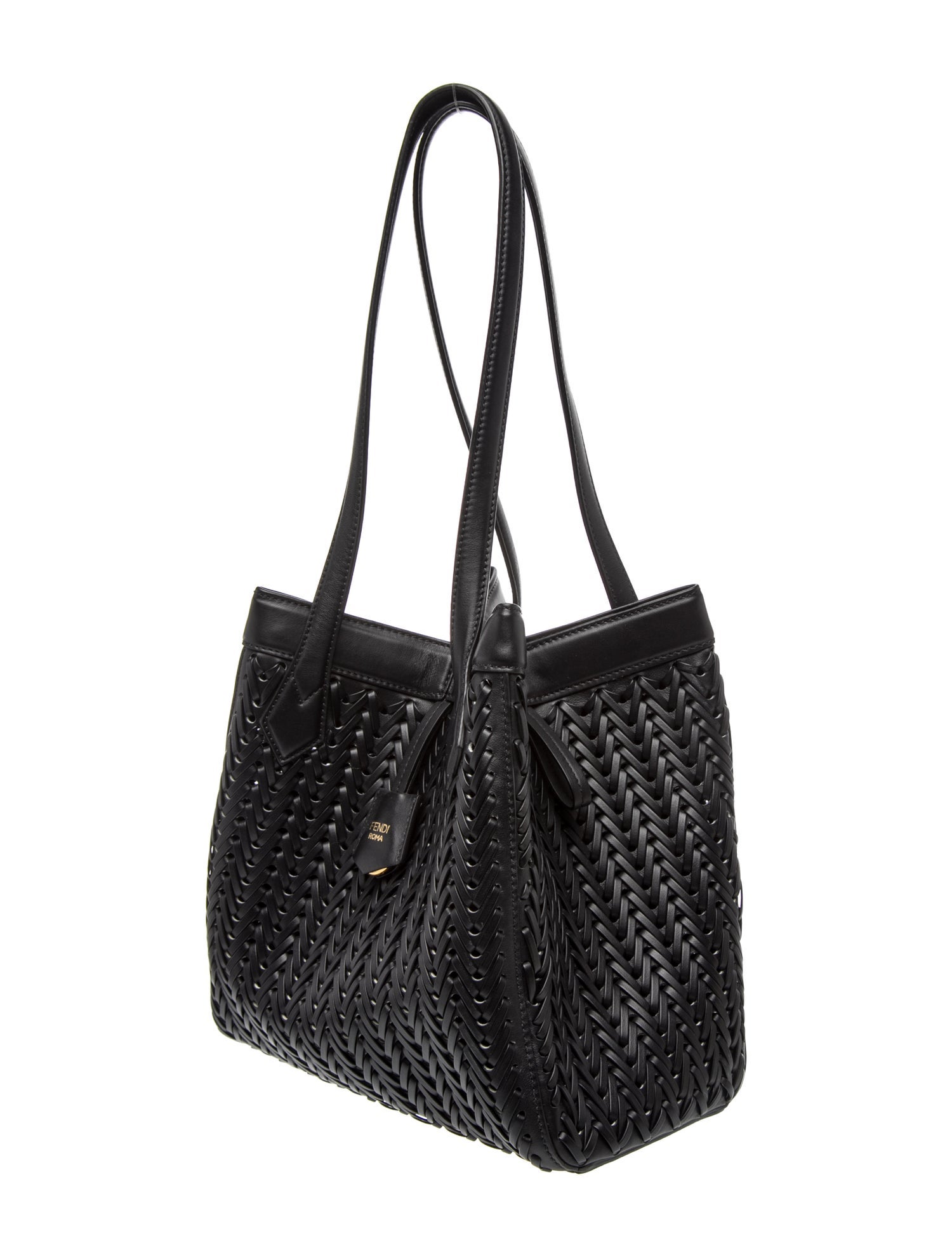 Fendi Leather Interlaced Origami Medium - Black Shoulder Bags
