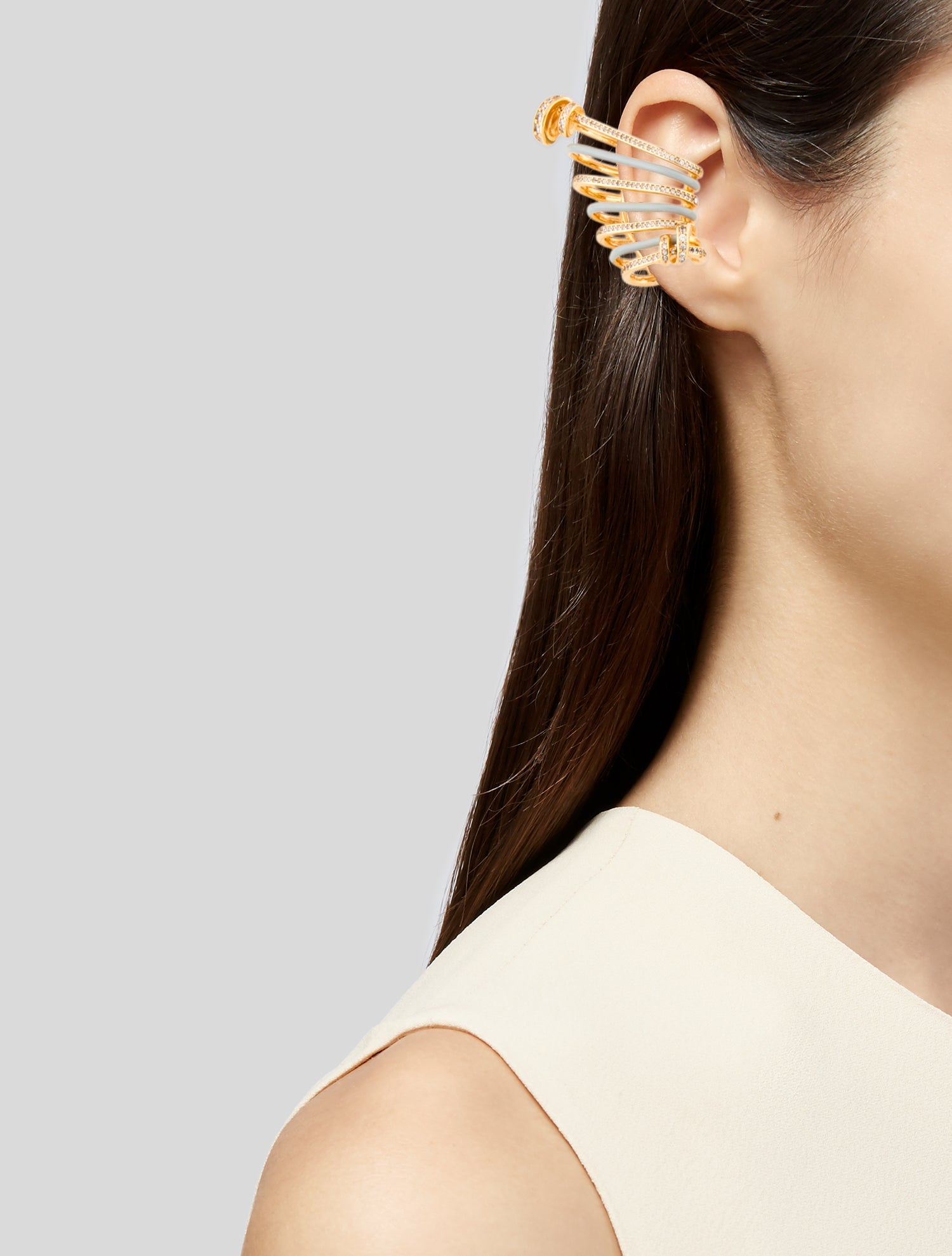 Fendi Enamel & Crystal 'Filo' Earcuff Earrings