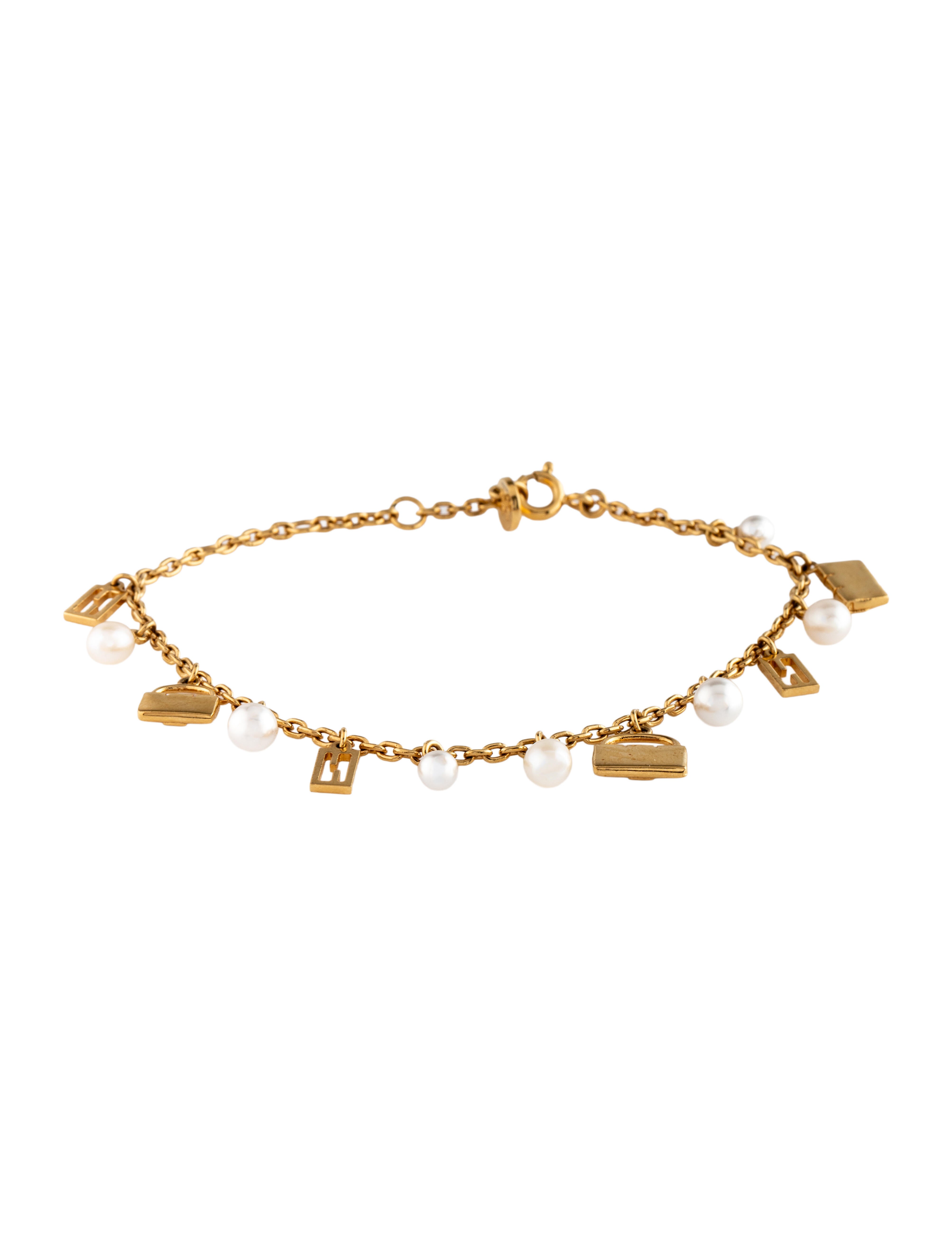 Fendi Pearl & Faux Pearl Baguette Charm Bracelet