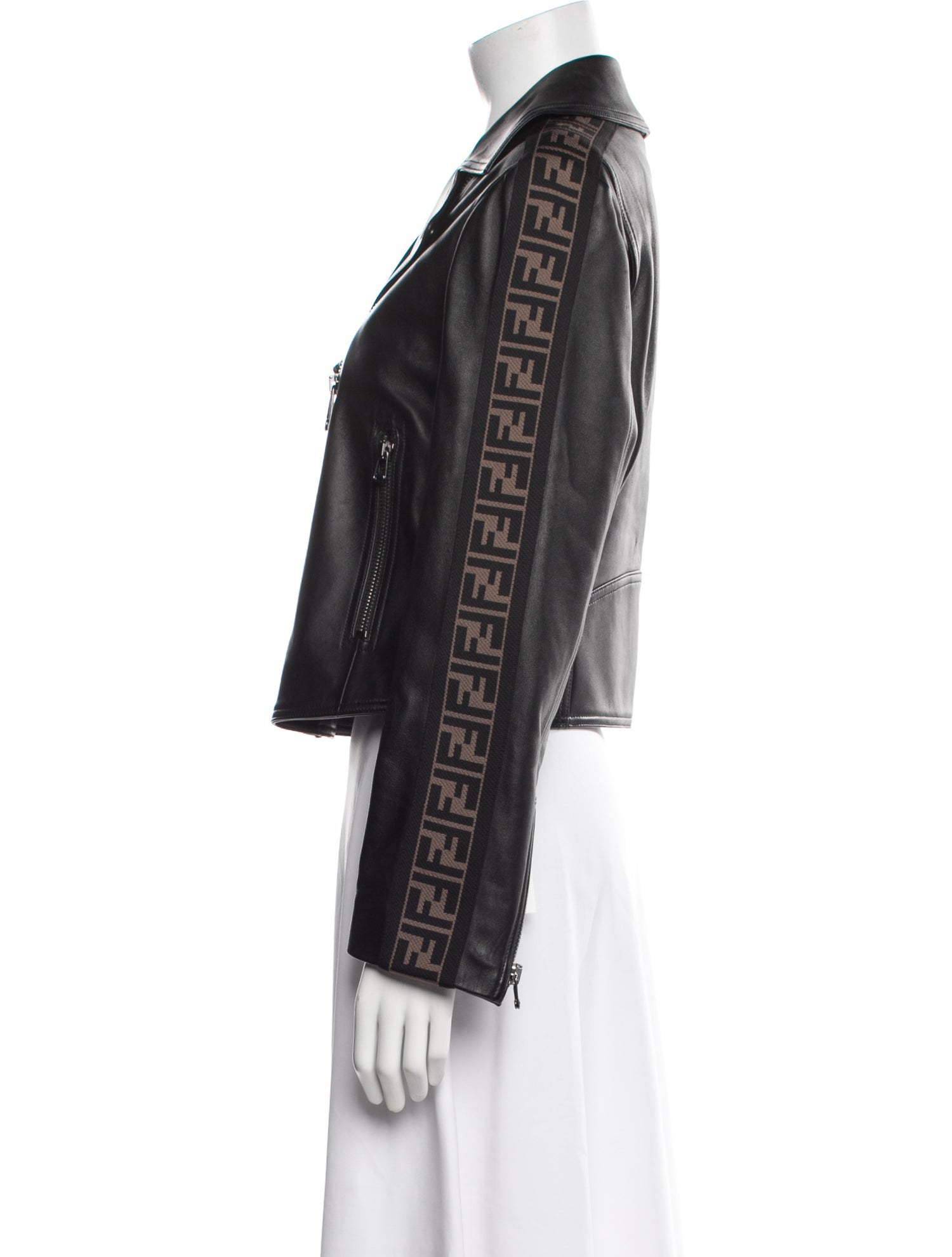 Fendi Lamb Leather Graphic Print Biker Jacket