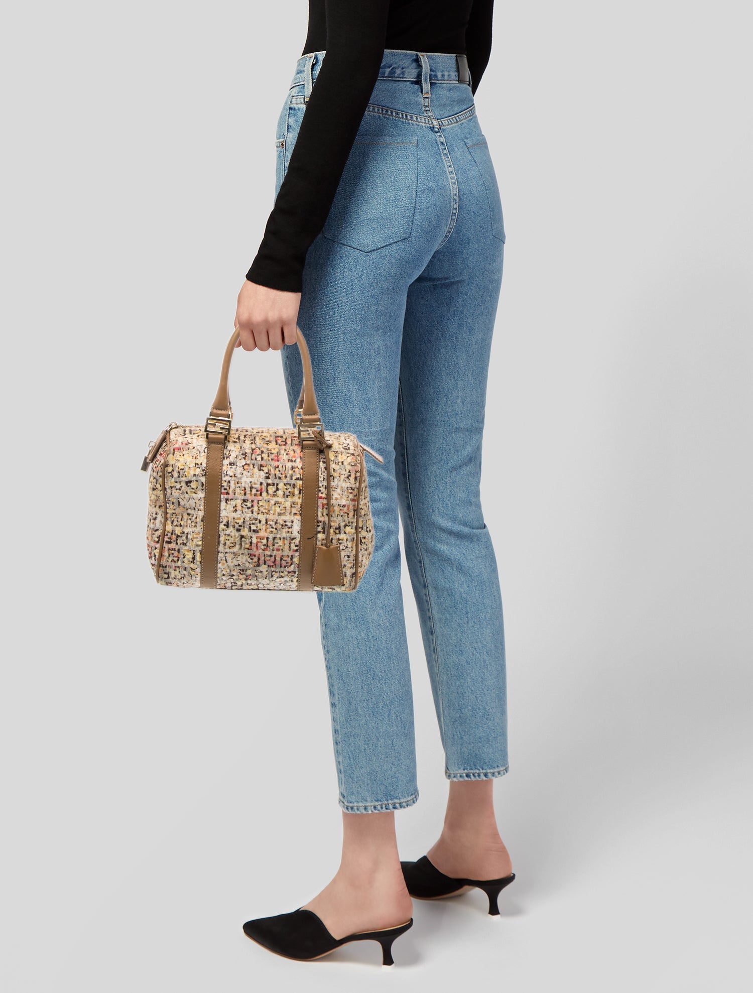Fendi Zucchino FF Boston Small Vintage - Pink Handle Bags