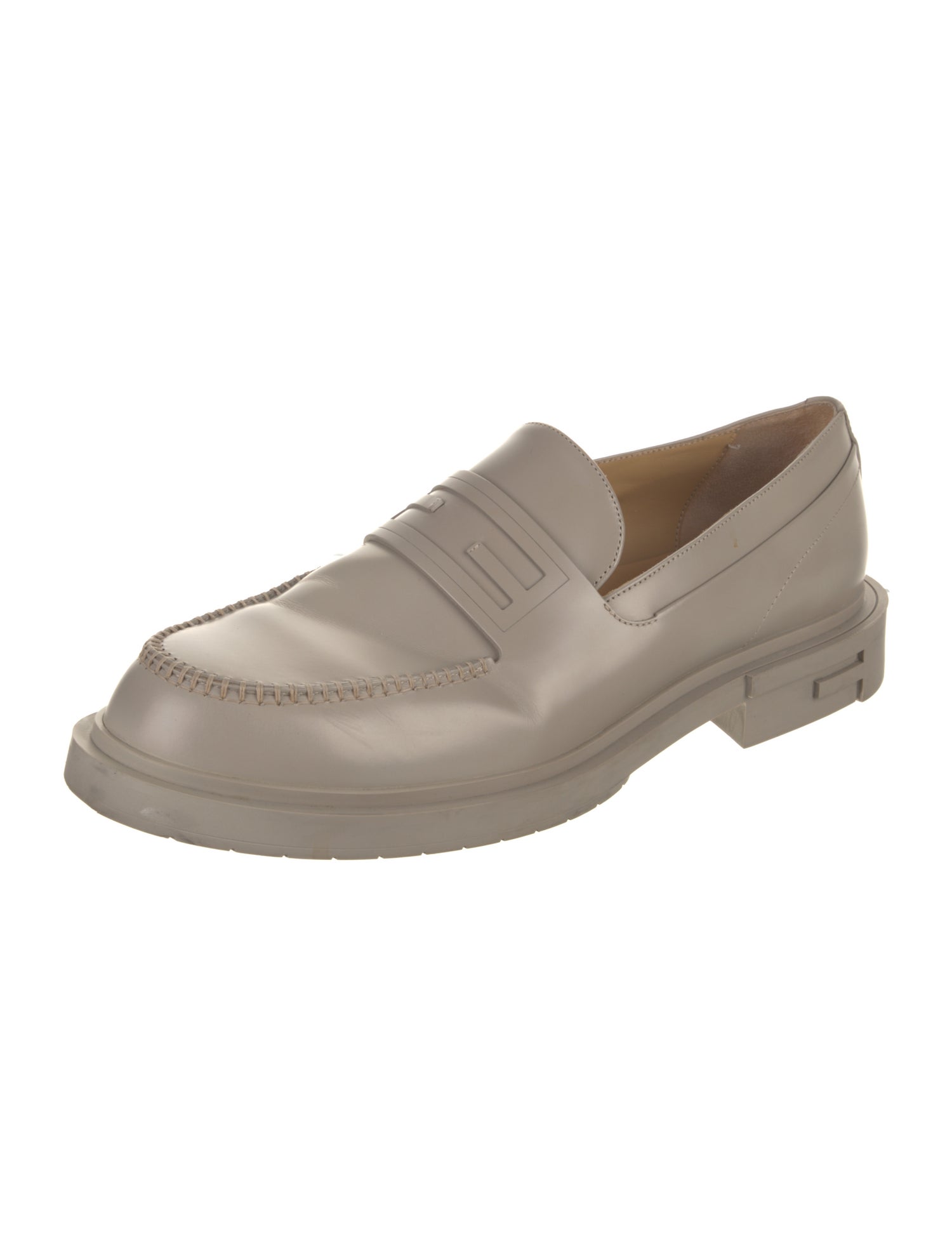 Fendi Leather Whipstitch Trim Loafers