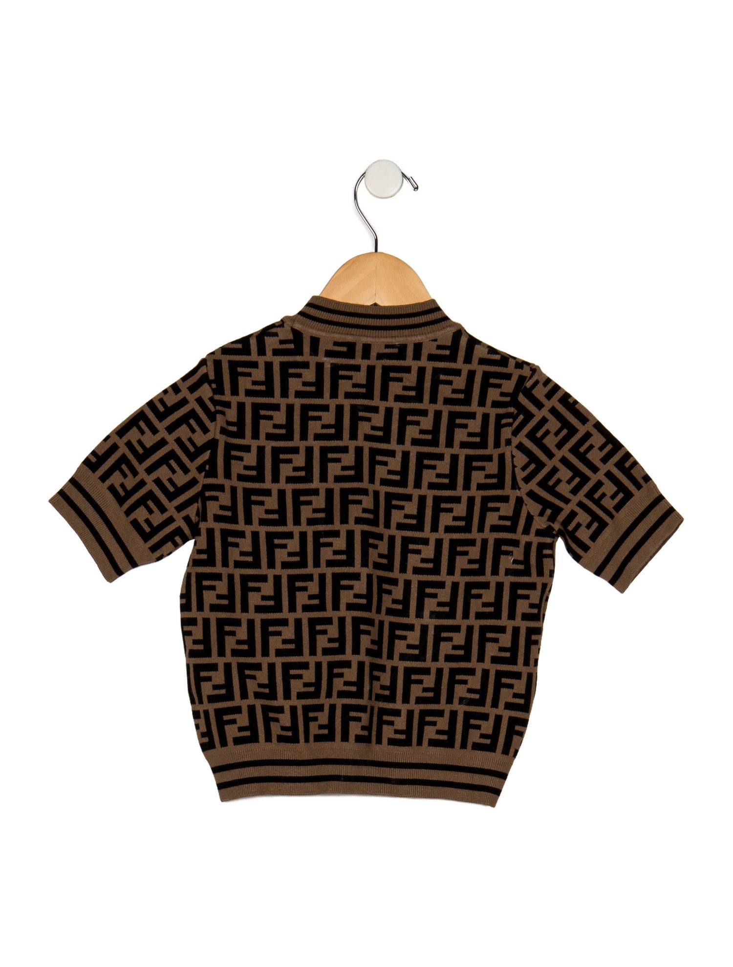 Fendi Brown and black patterned short sleeve shirt with branding logo throughout