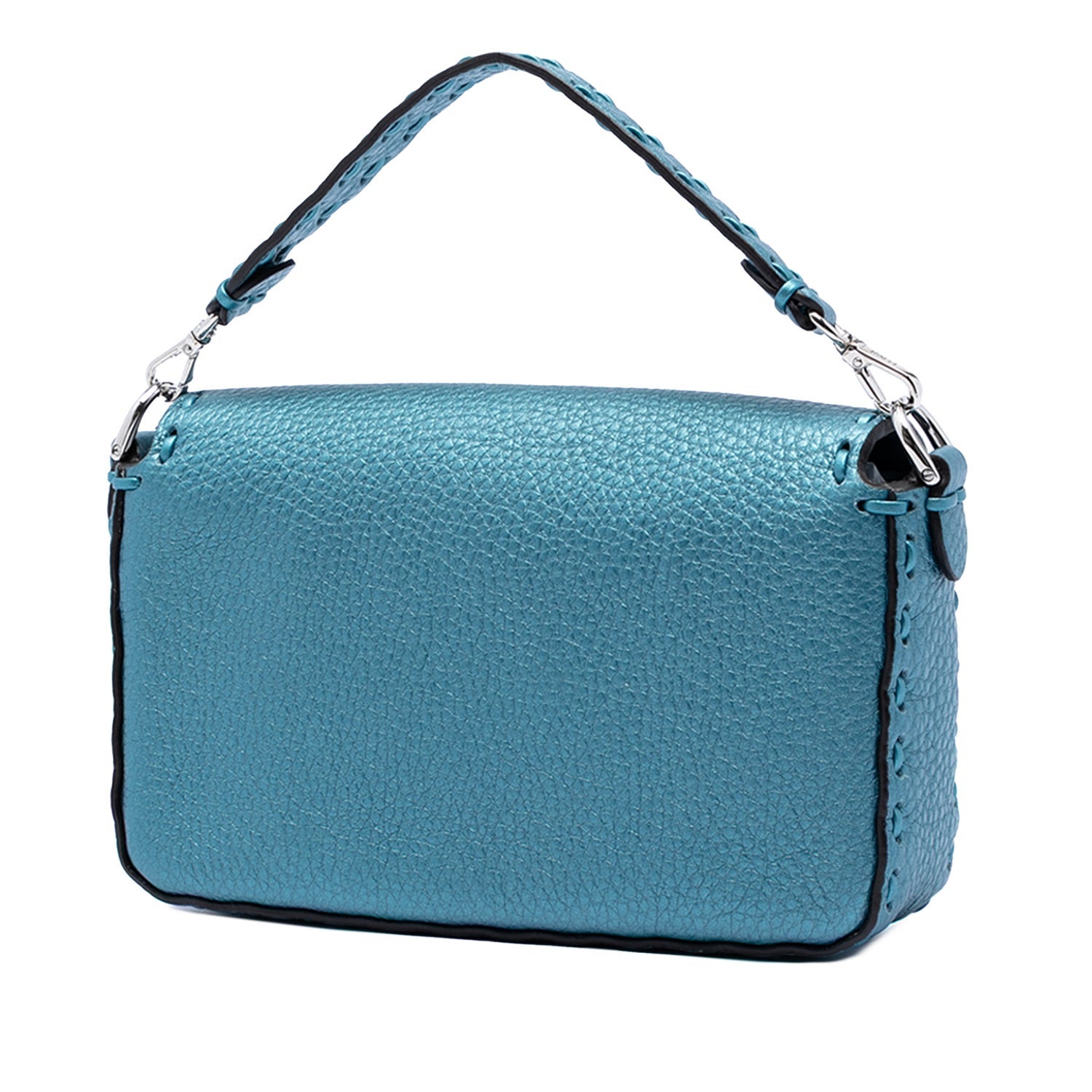 Fendi Calf Leather Mini Metallic Leather Selleria Baguette Satchel