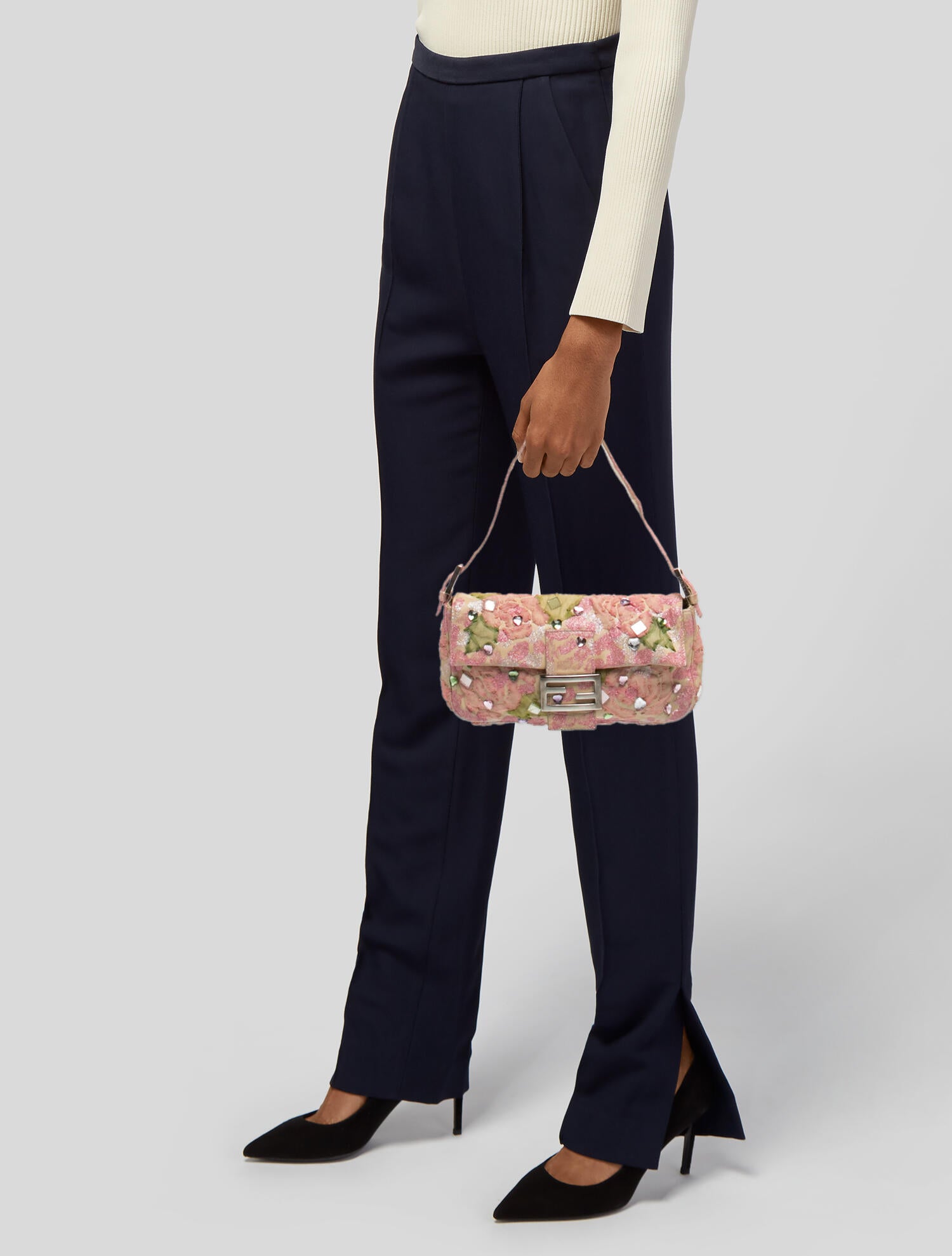 Fendi Metallic FF Handle Bag - Silver Clutches, Handbags