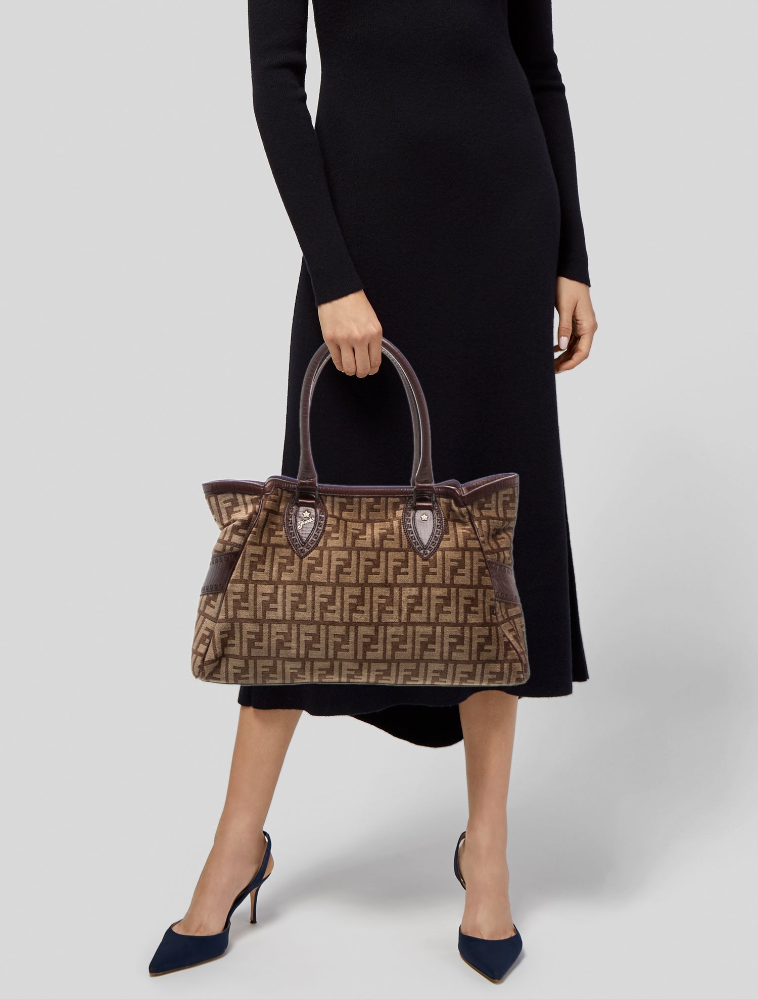 Fendi Zucchino FF Pochette - Black Shoulder Bags, Handbags
