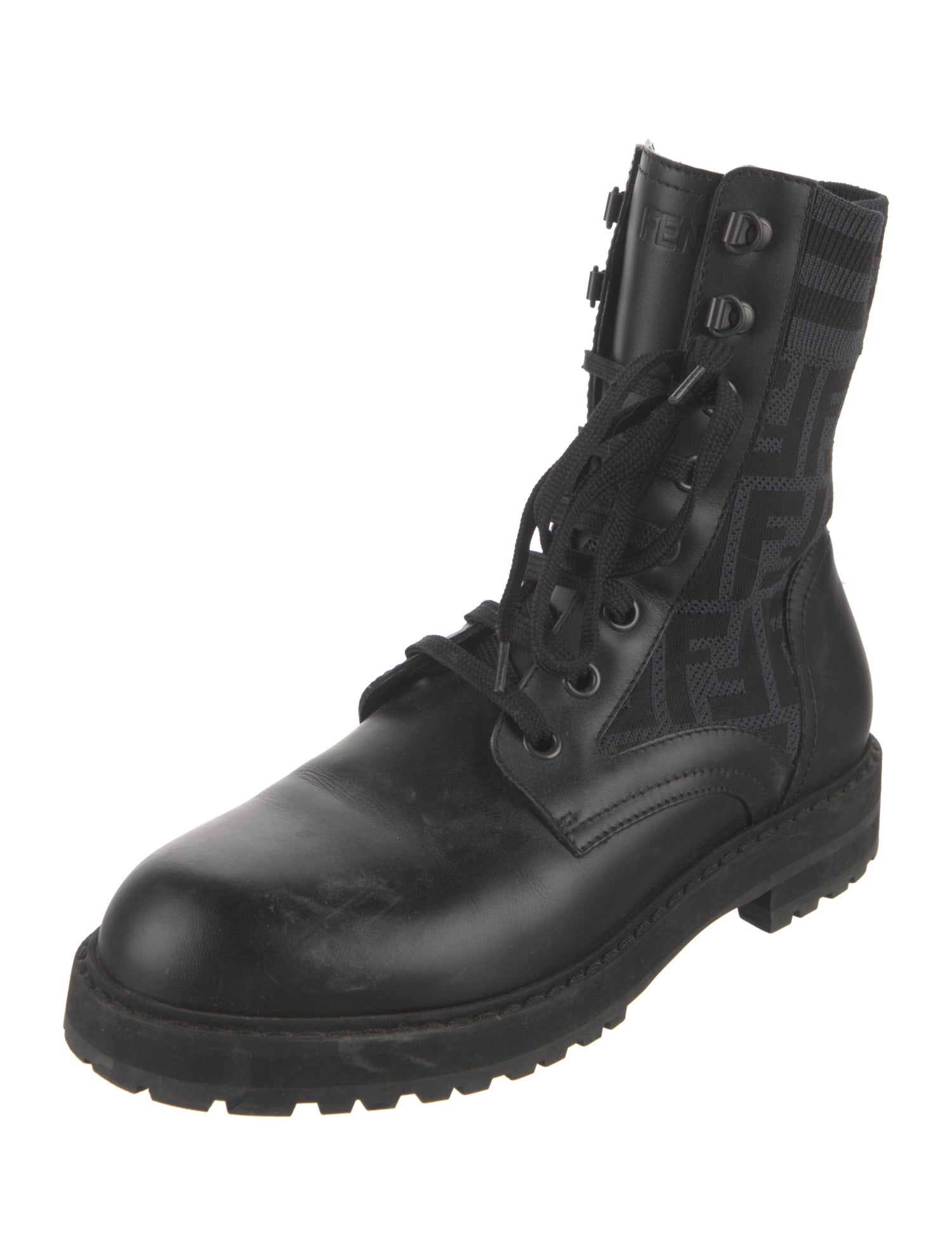 Fendi Zucca FF Logo Leather Combat Boots