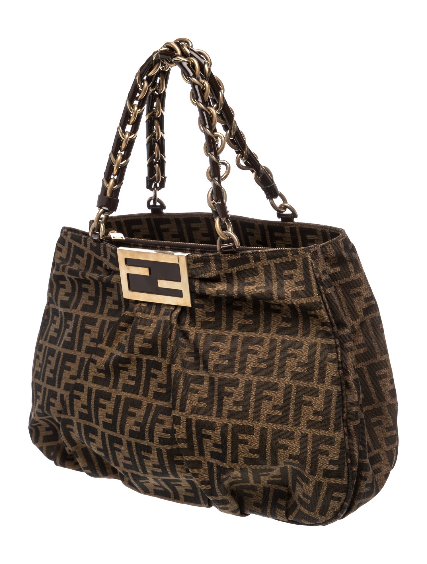 Fendi Zucca FF Zucca Canvas Mia Tote Bag - Brown Shoulder Bags
