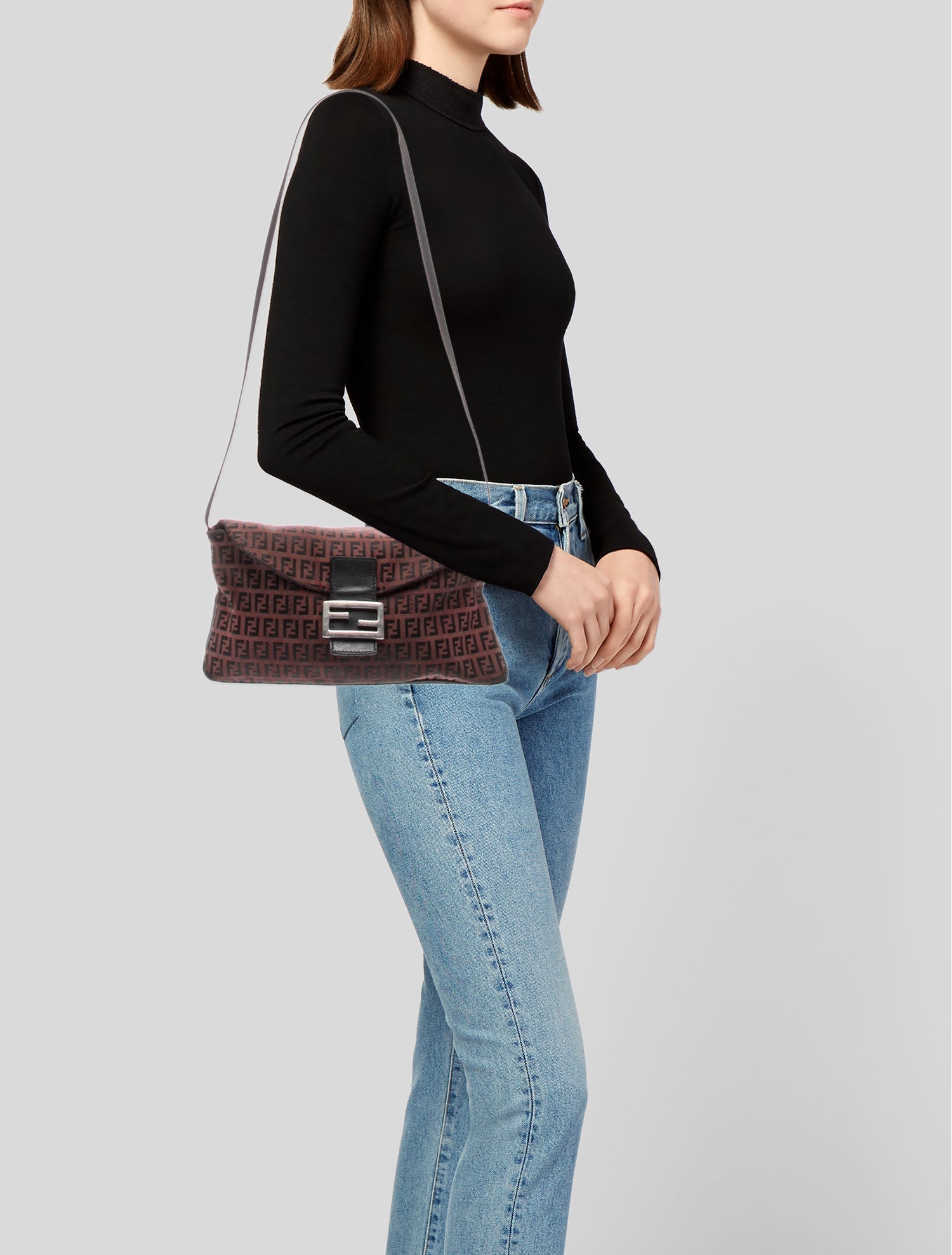 Fendi FF Shearling Toast Charm Pouch - Brown Bag Accessories