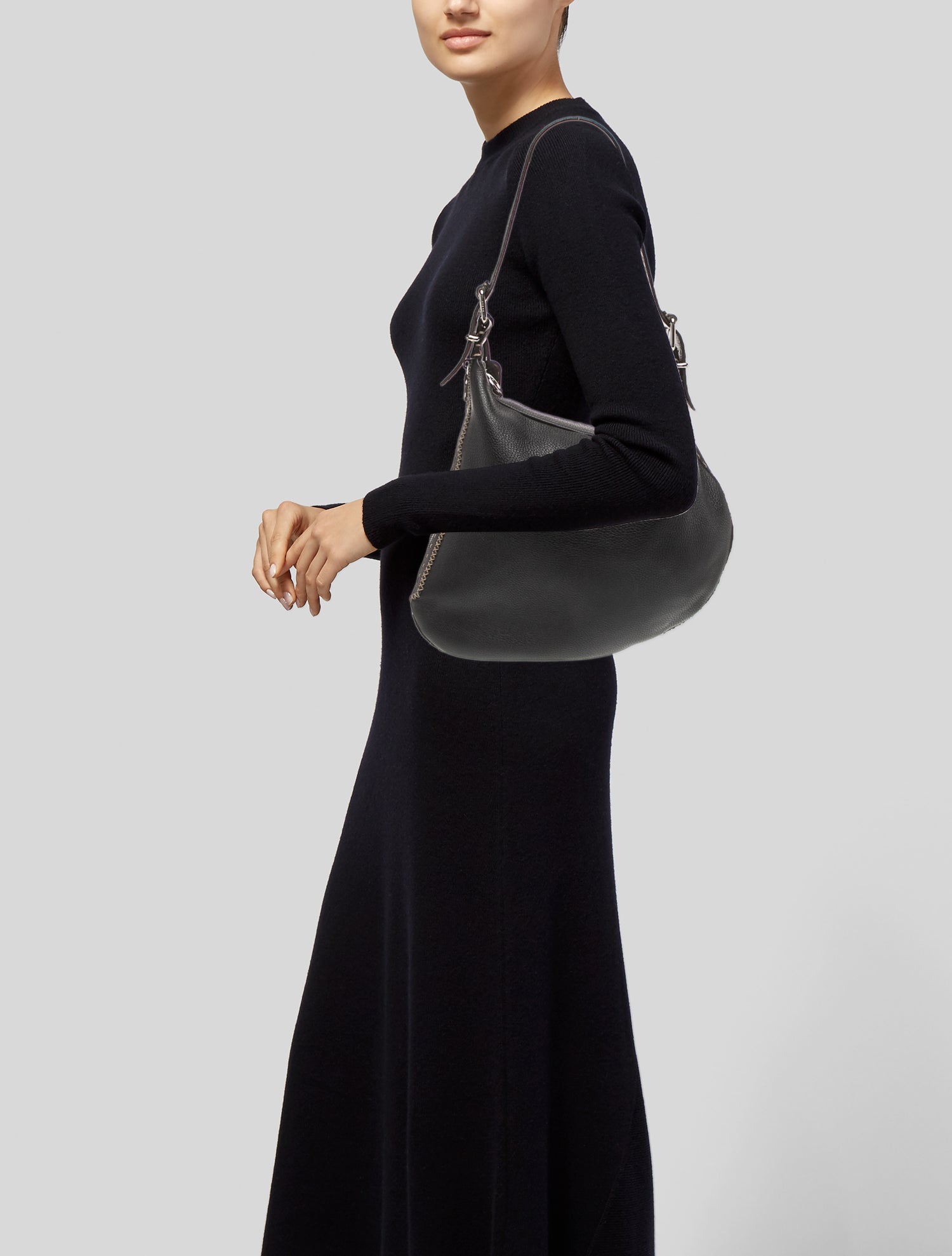 Fendi Zucchino FF Oyster - Black Shoulder Bags, Handbags