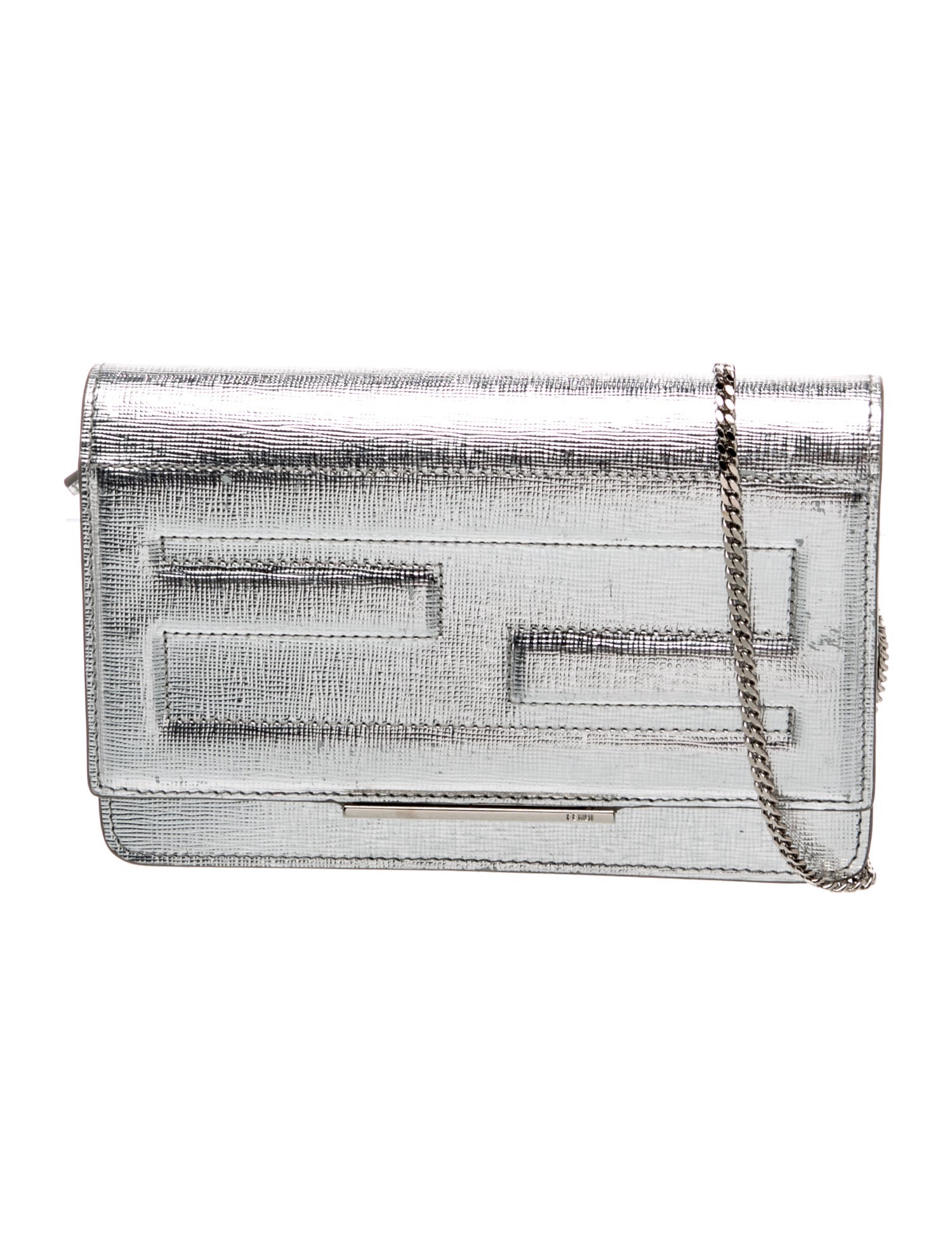 Fendi Zucca FF Leather Tube Wallet On Chain - Silver Crossbody