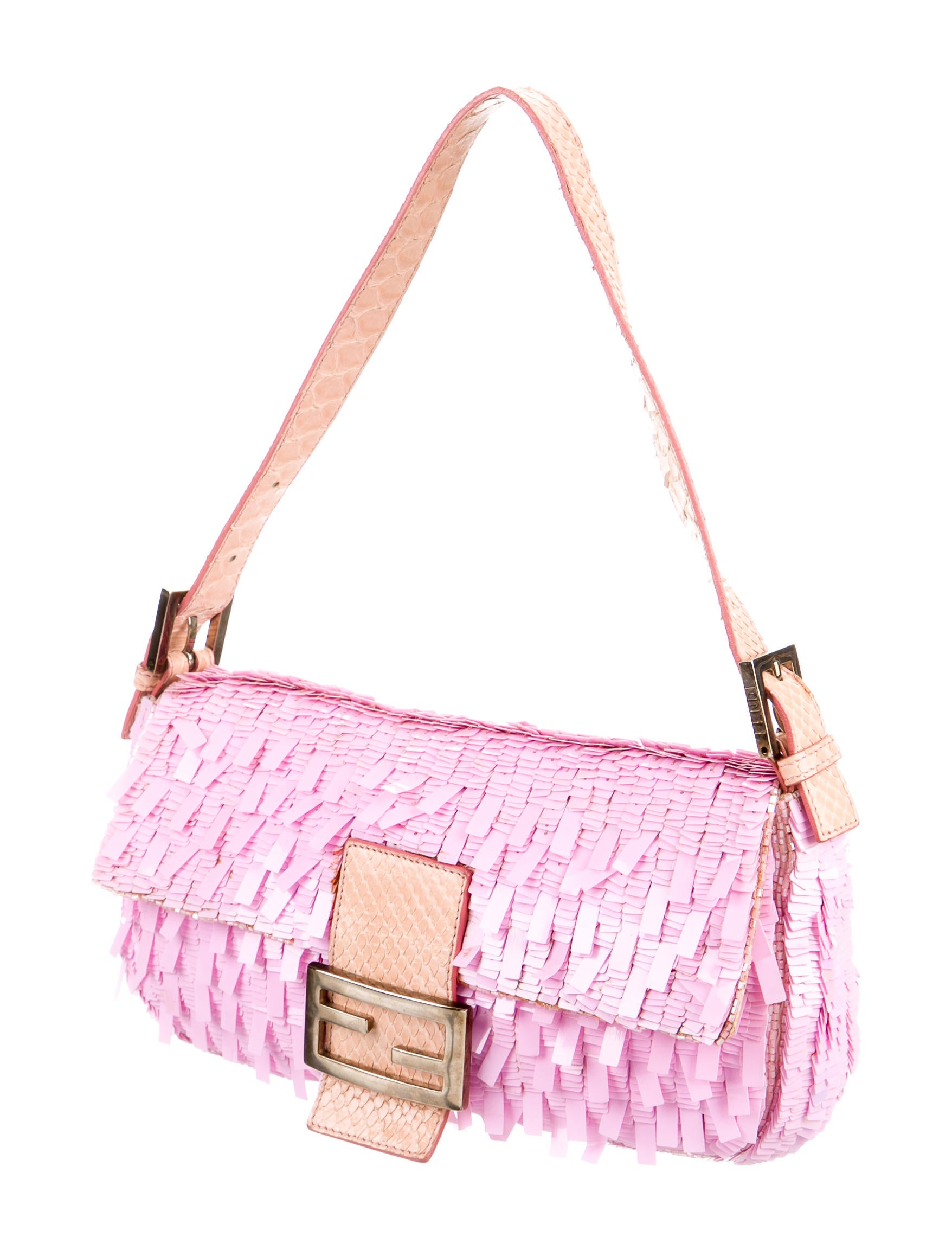 Fendi Python-Accented Sequin Baguette - Pink Shoulder Bags