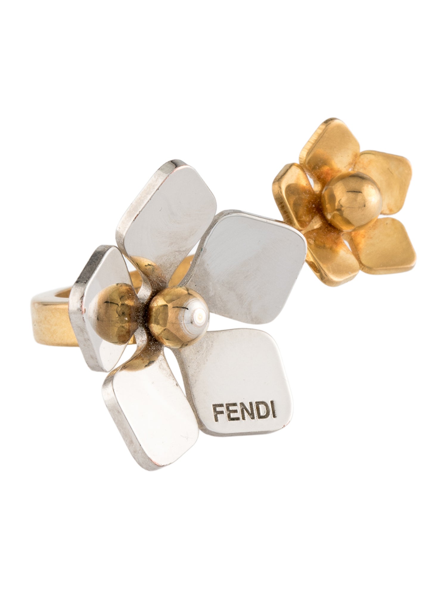 Fendi Two Tones Flower Cocktail Ring