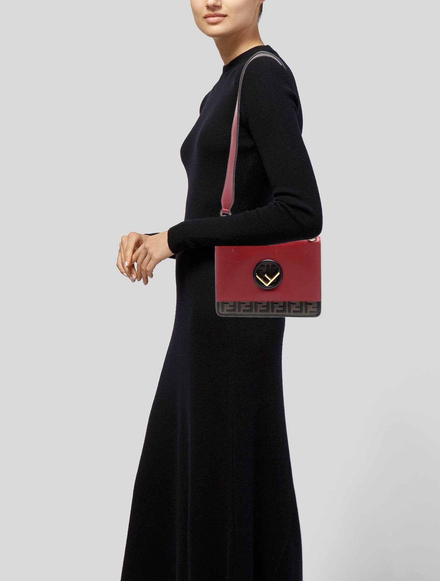 FENDI FFロゴキーケース ダークブラウン/レッド FENDI FFロゴキー