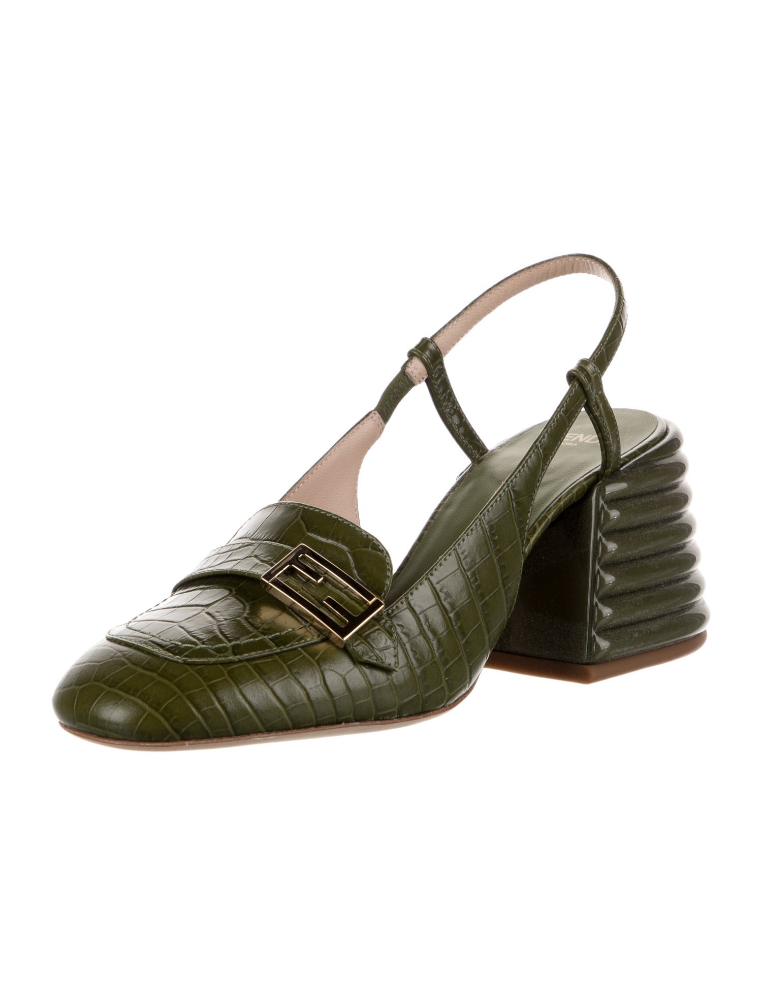 Fendi Zucca FF Logo Leather Slingback Pumps
