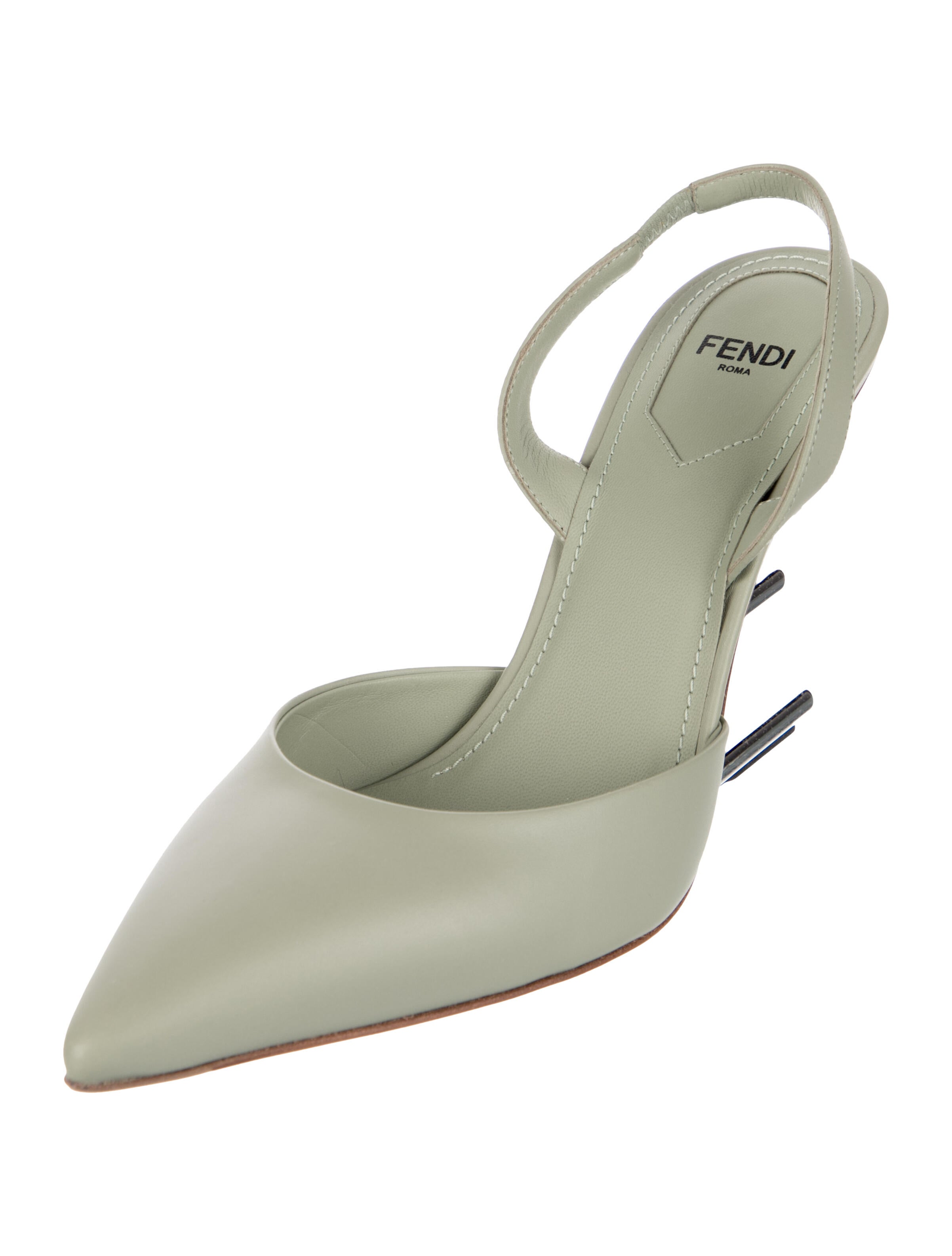 Fendi Zucca FF Logo Leather Slingback Pumps
