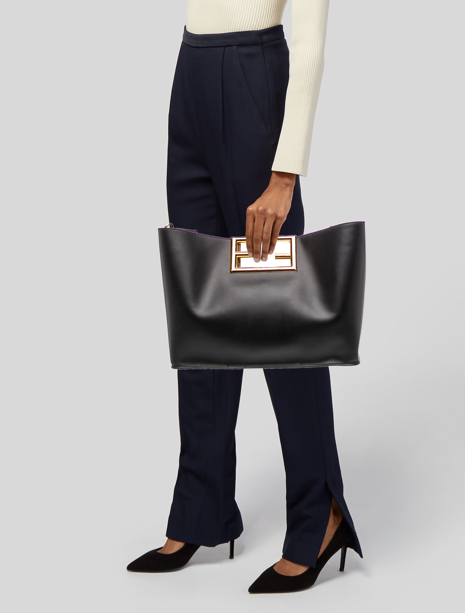 Fendi Leather Way Large - Black Totes, Handbags - FEN450137 | The