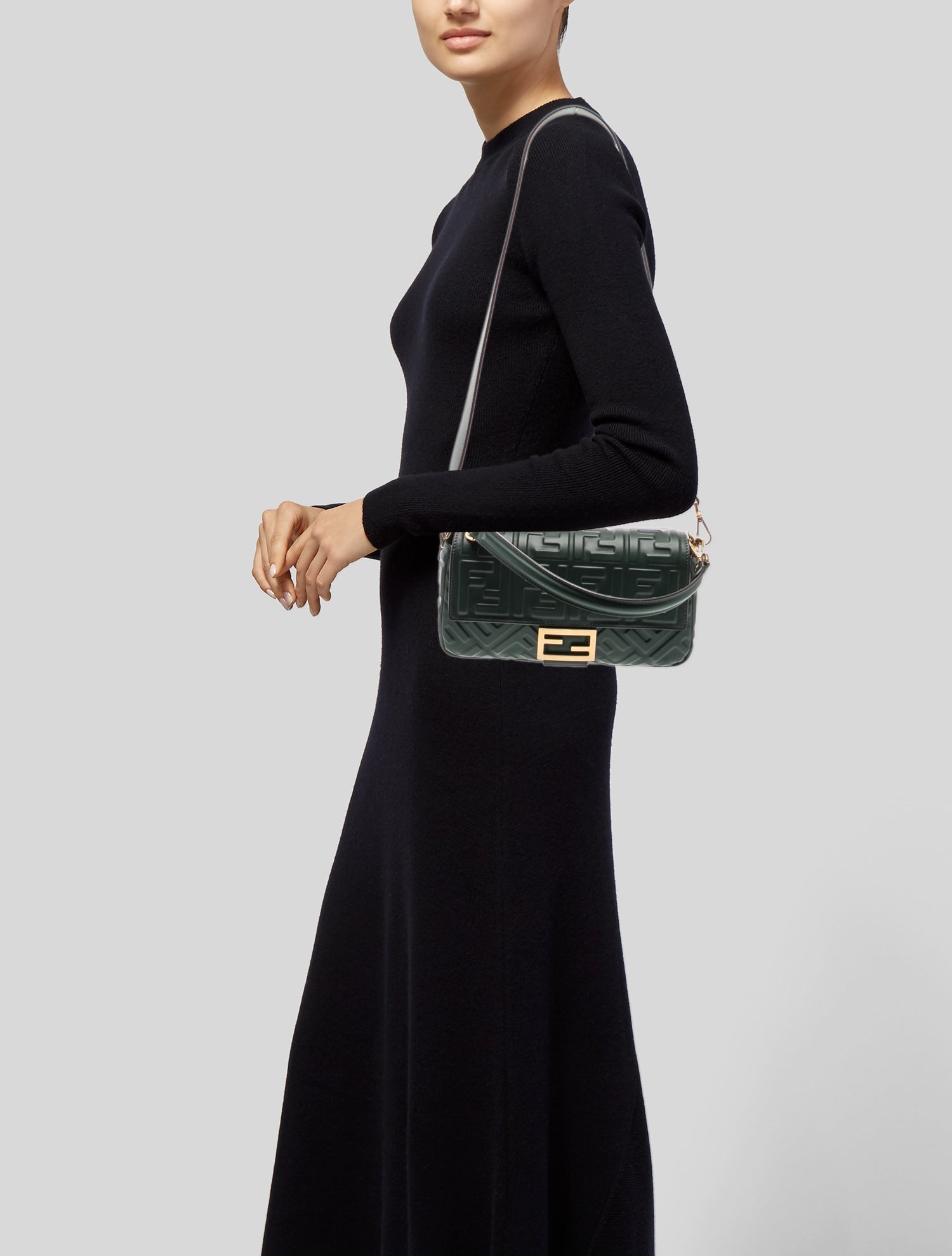 Fendi Zucca FF Baguette 2025 - Green Handle Bags, Handbags