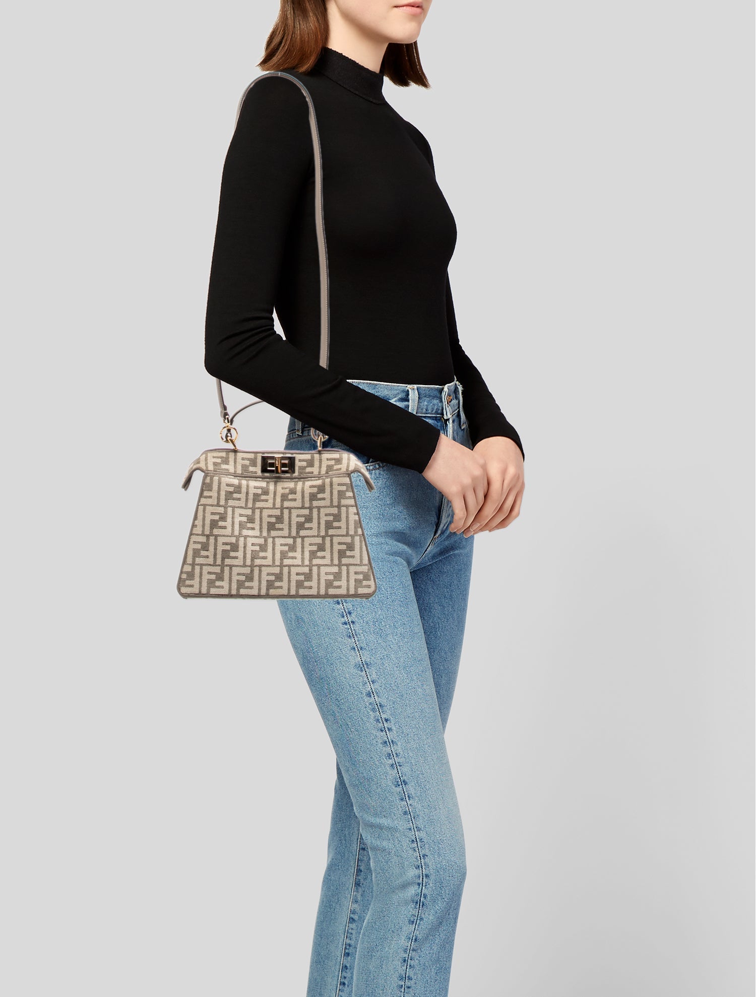 Fendi Zucca FF Peekaboo Small - Neutrals Handle Bags, Handbags