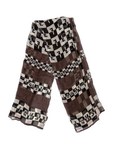 Pre-owned Fendi Silk Graphic Print Scarf In Neutrals