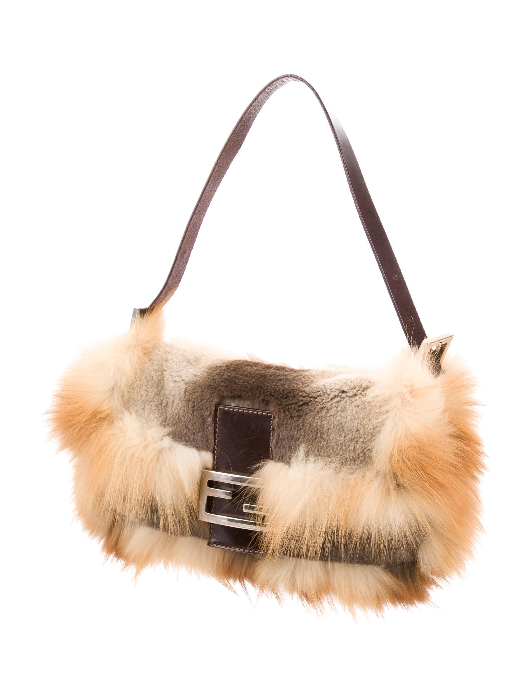 Fendi Fox Fur Baguette - Brown Shoulder Bags, Handbags - FEN51264