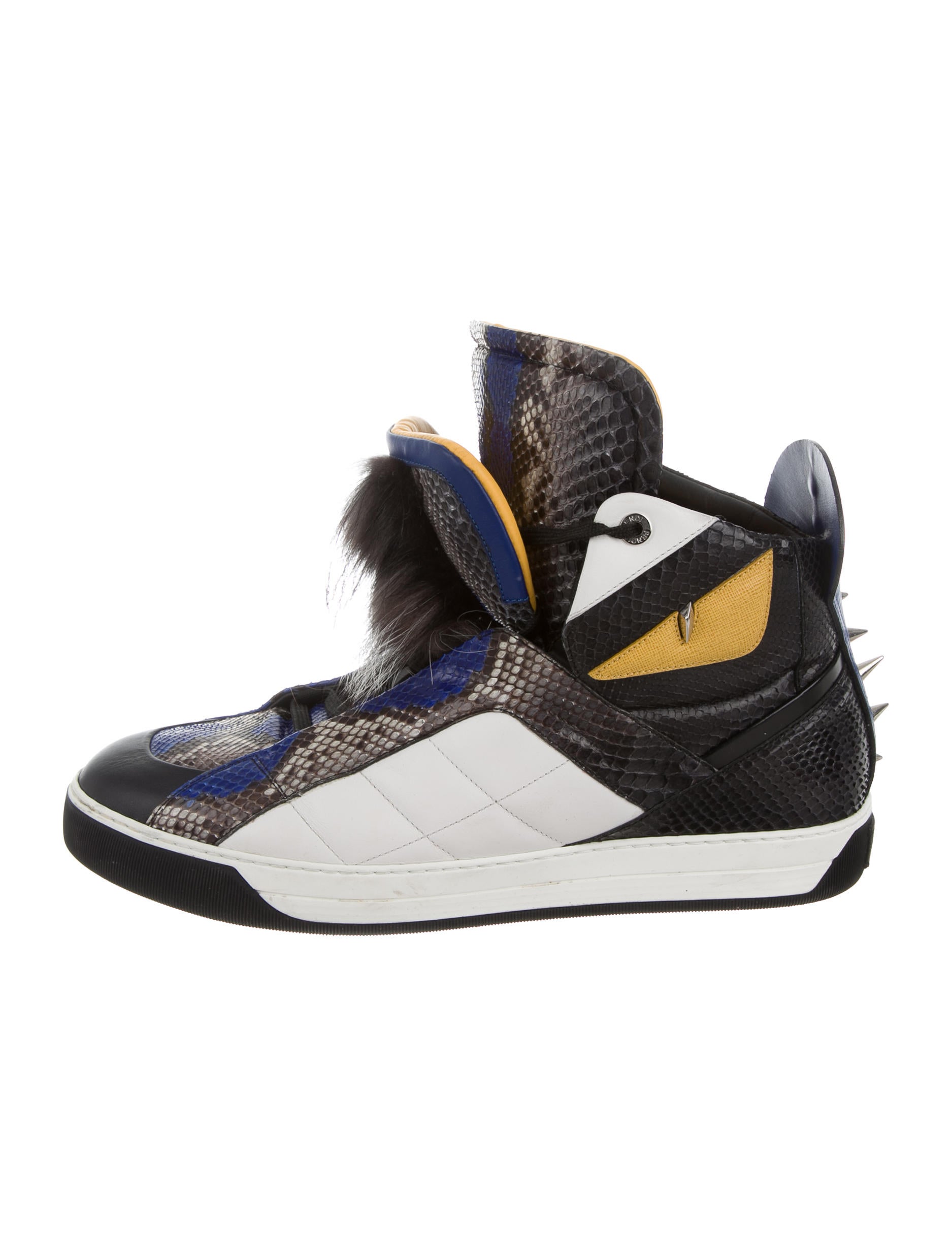 Fendi Python Fur-Trimmed Monster Sneakers
