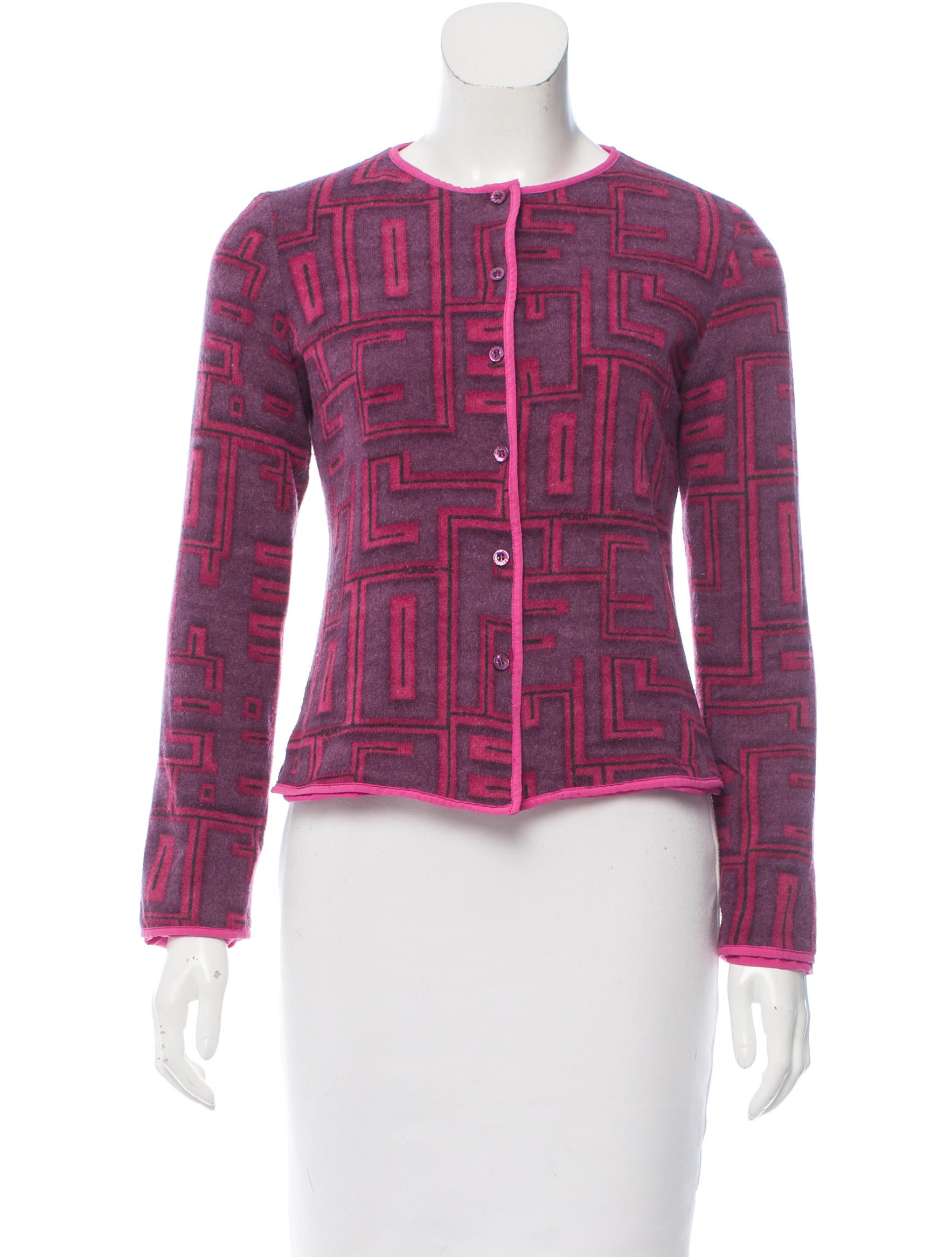 Fendi WoolBlend Abstract Print Cardigan Clothing FEN55695 The