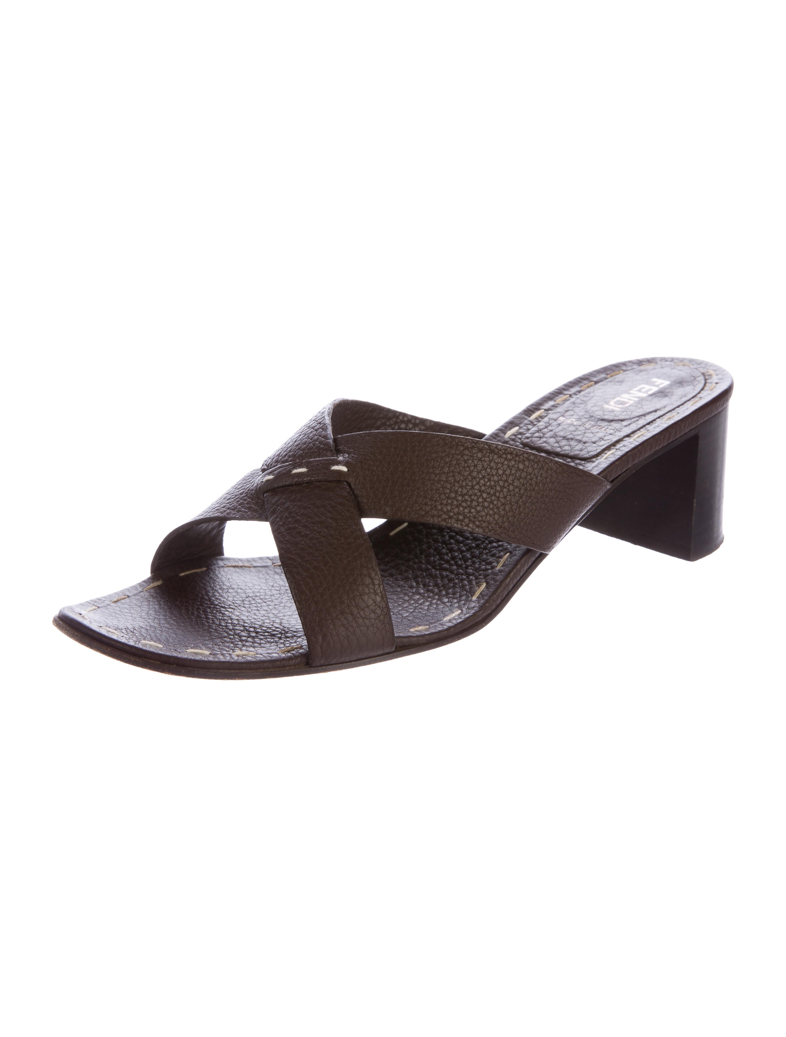 Fendi Leather Slide Sandals - Shoes - FEN57388 | The RealReal