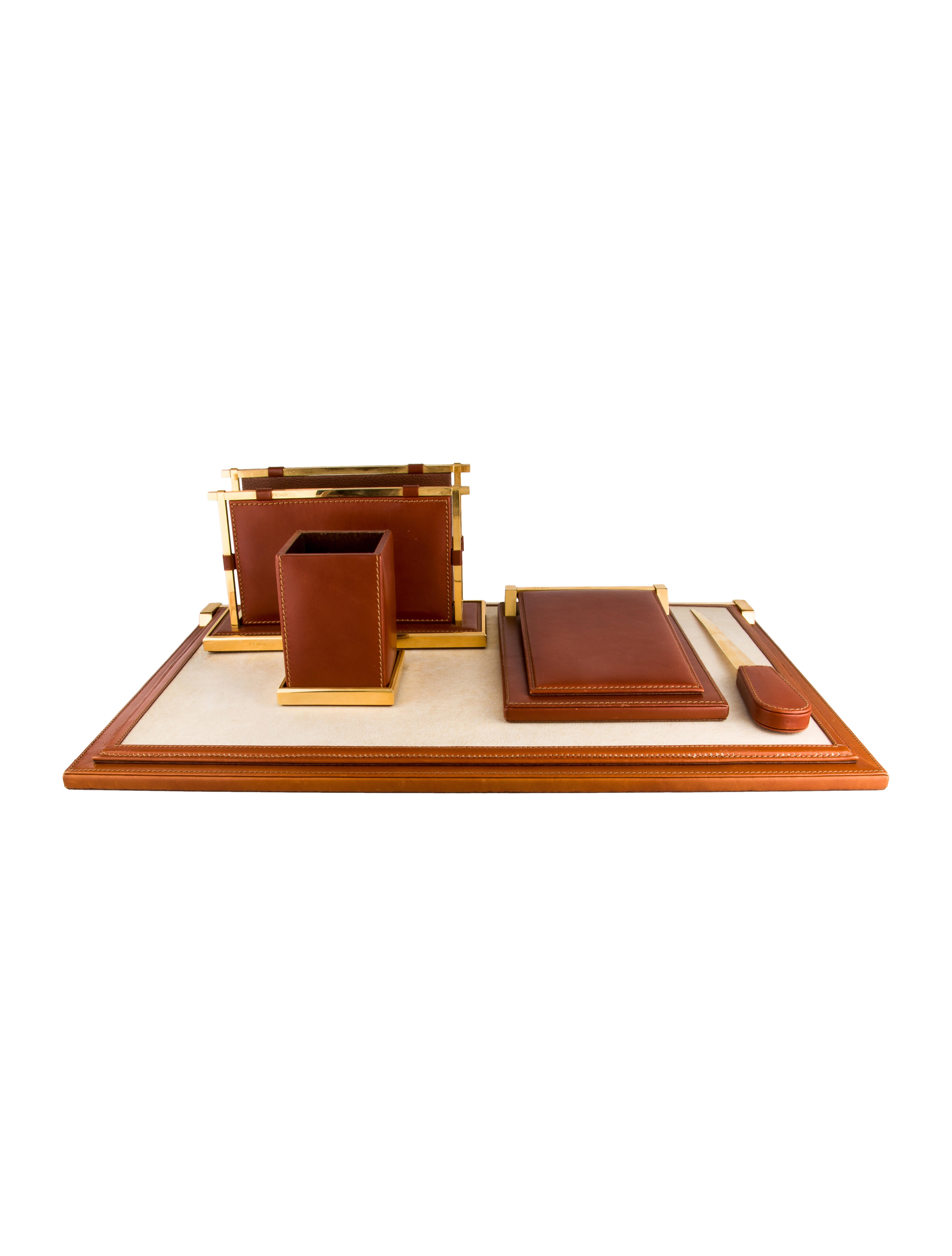 Fendi Leather Desk Set Decor And Accessories Fen59146 The Realreal Leather Desk Set