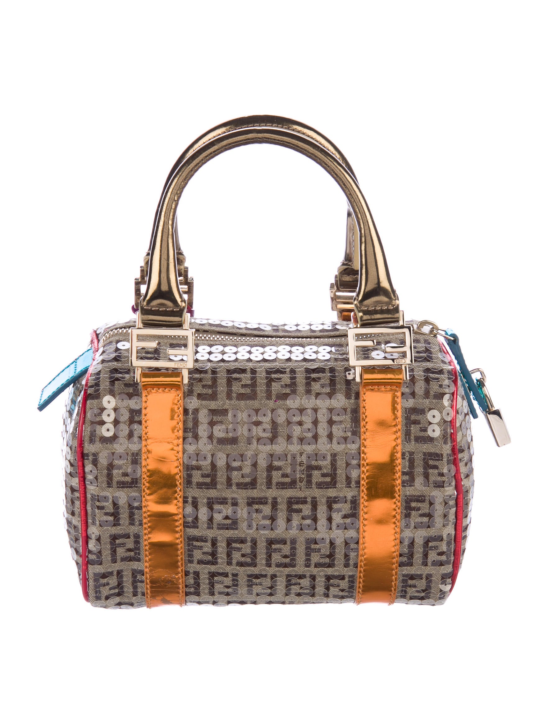 Fendi Zucchino Sequin-Embellished Bauletto Boston Bag - Brown