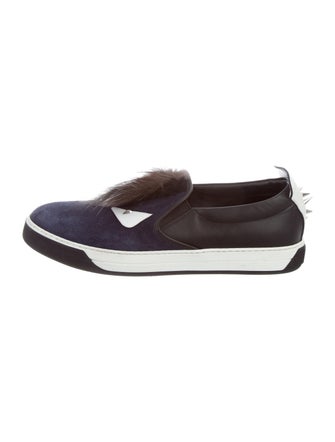 Fendi Fur-Trimmed Monster Slip-On Sneakers