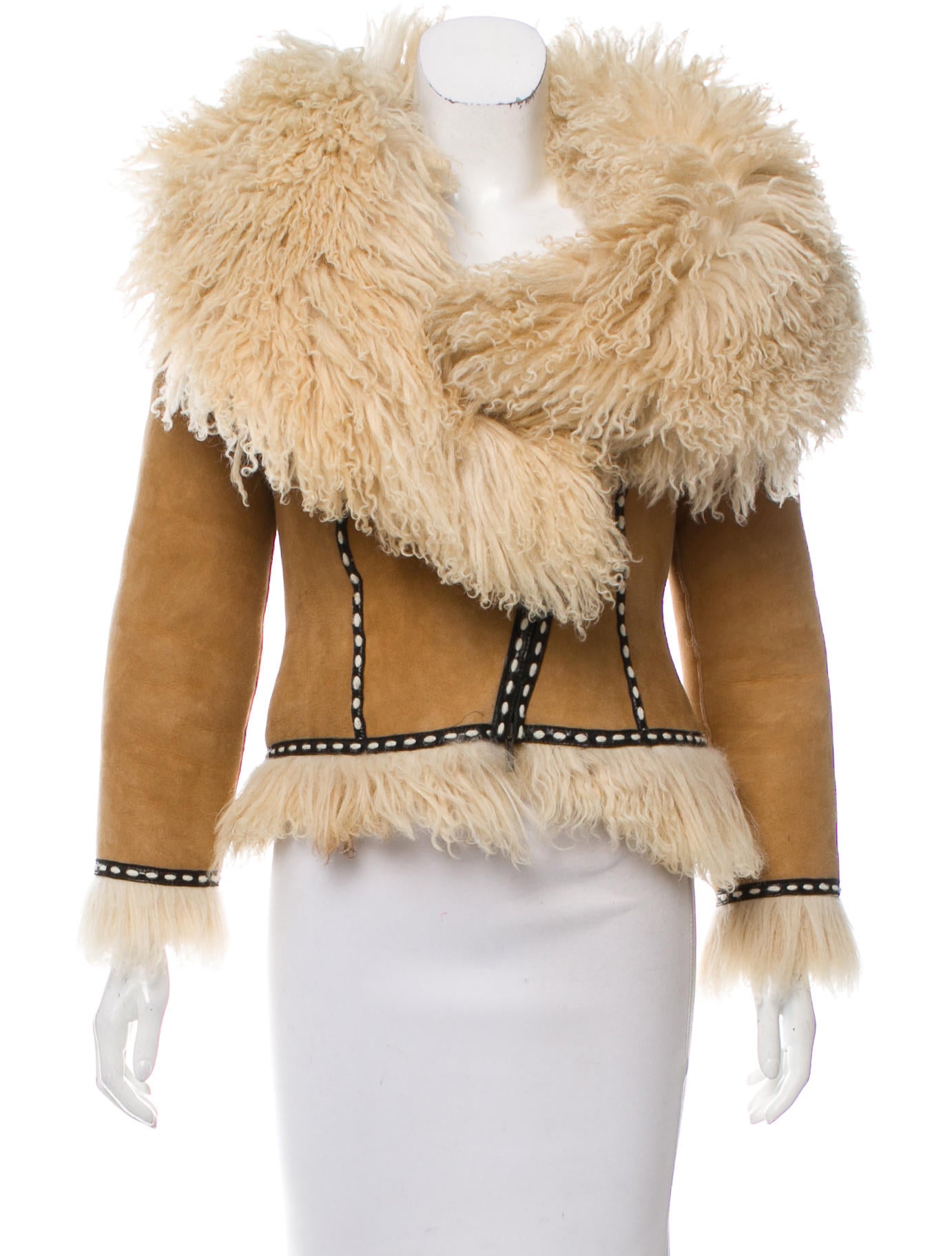 Fendi Mongolian Lamb Trim Suede Coat - Brown Coats, Clothing