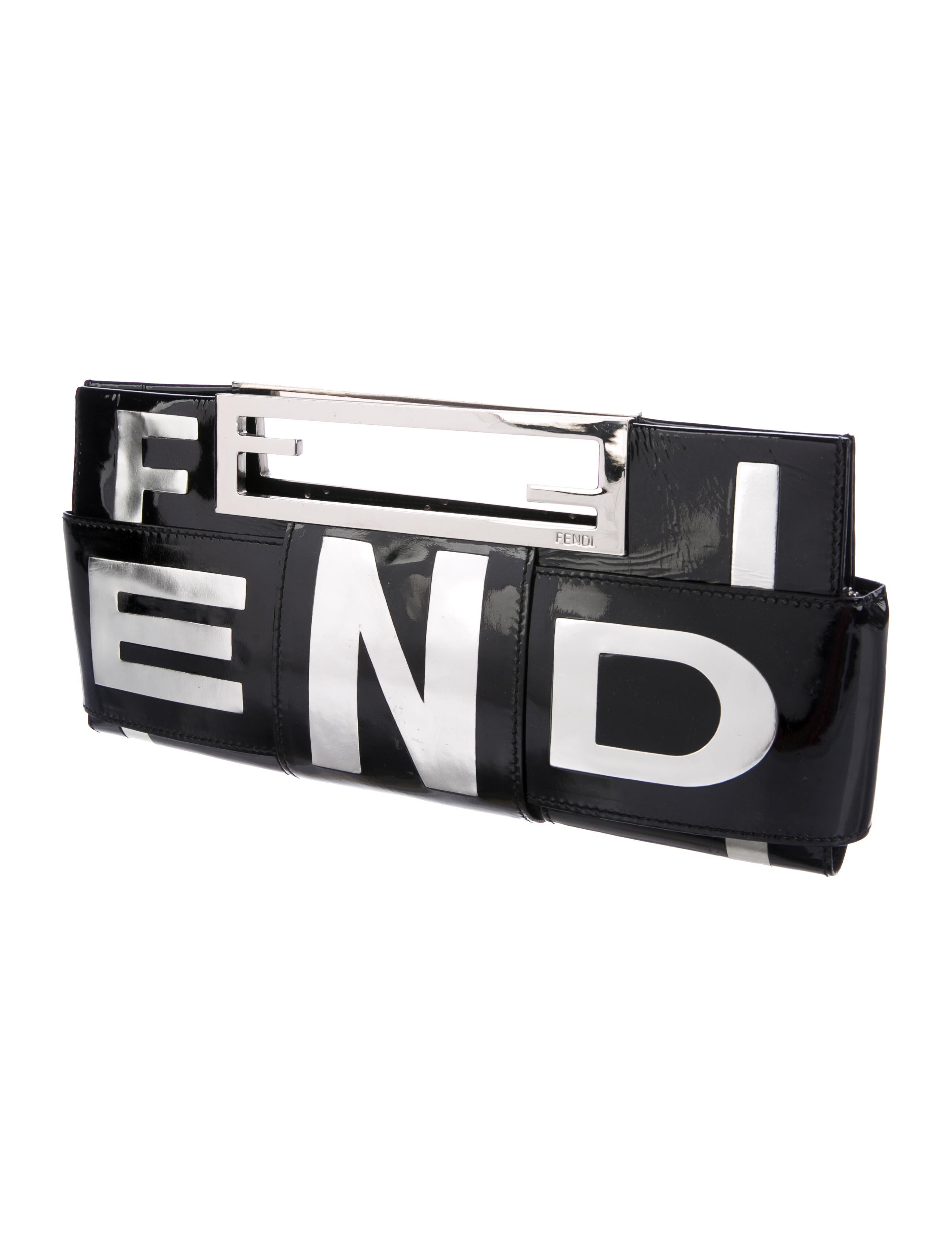 Fendi Patent Leather Crossword Clutch - Black Clutches, Handbags