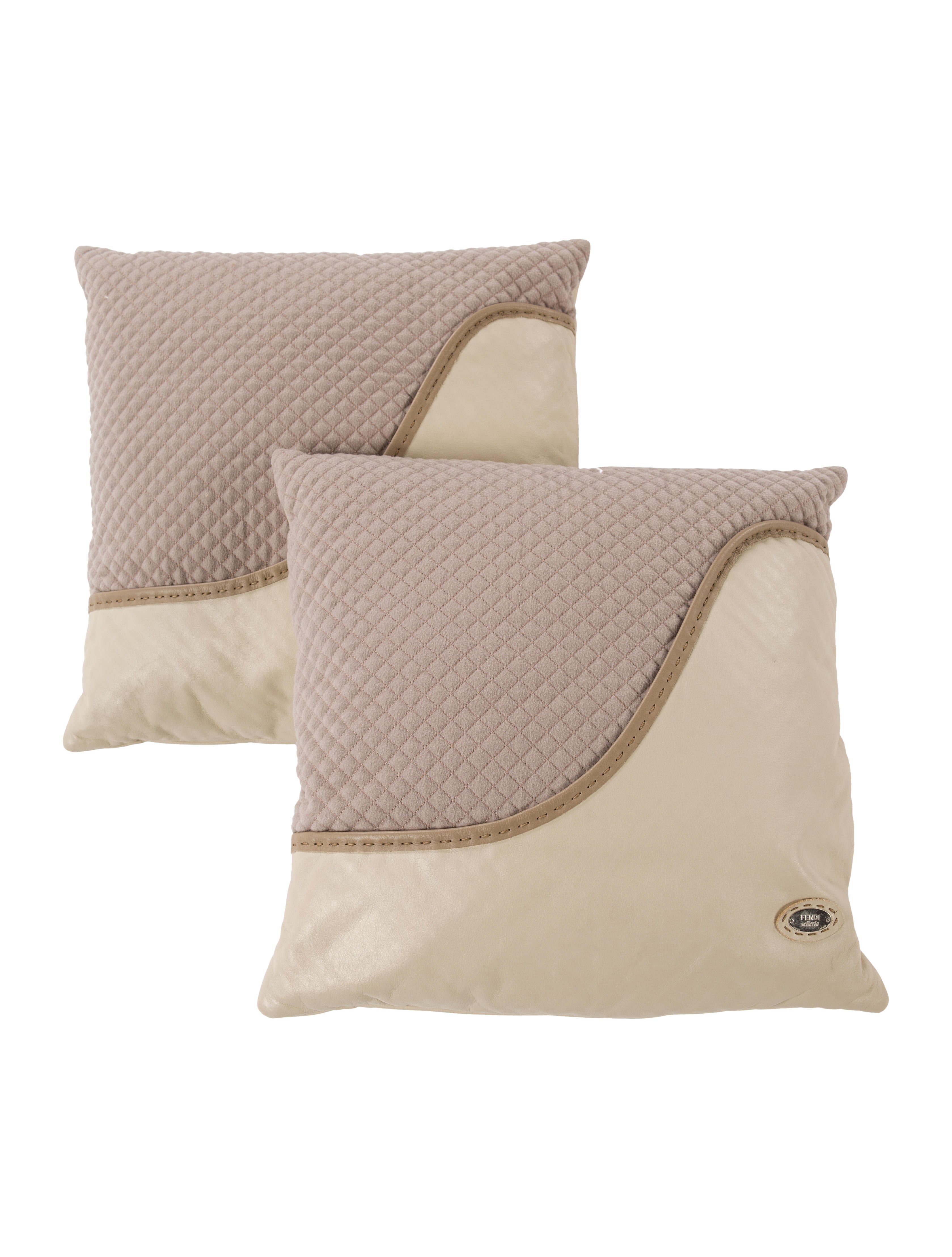 Fendi Pair of Leather & Wool Throw Pillows Pillows & Throws