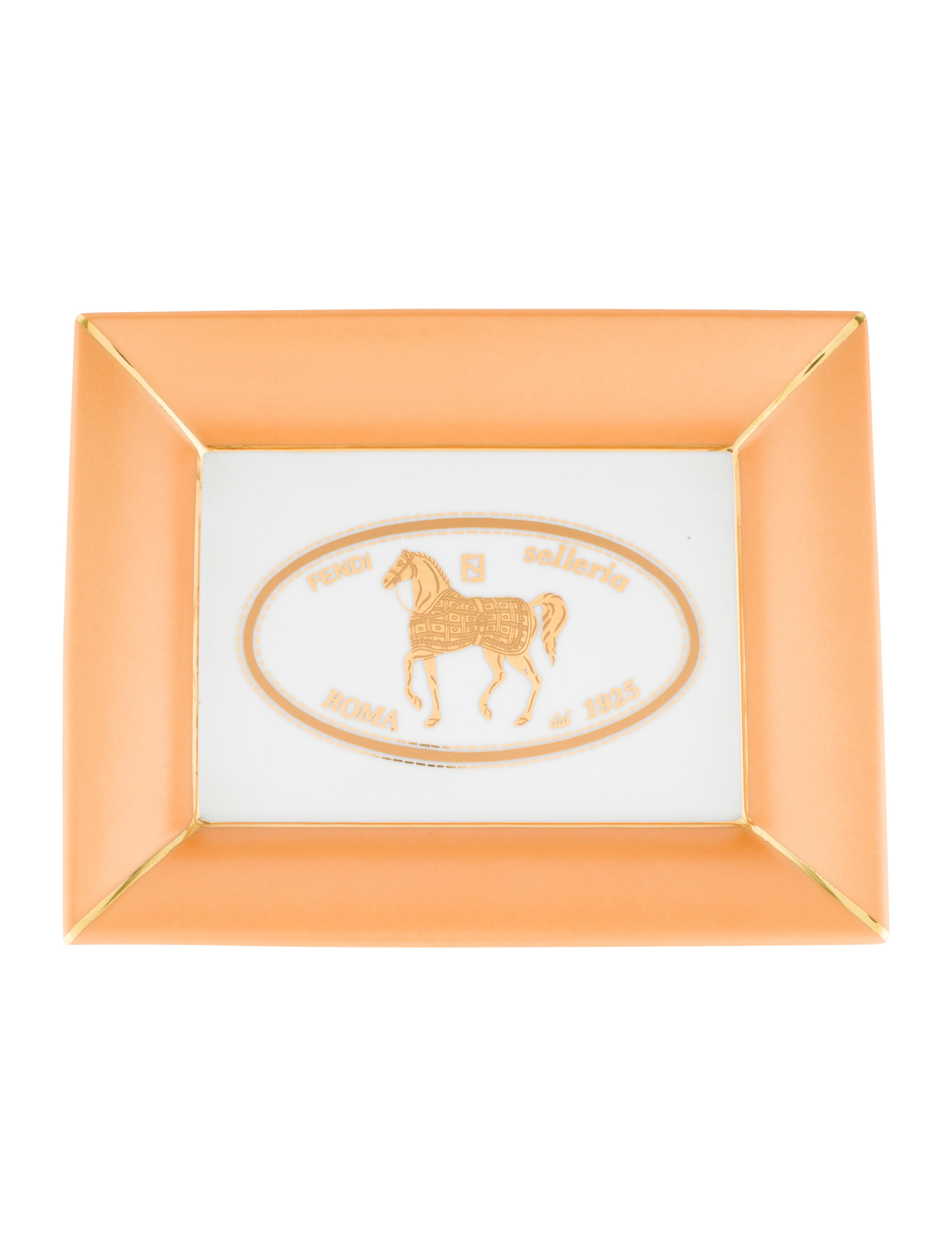 Fendi Porcelain Ashtray - Gold Decorative Accents, Decor
