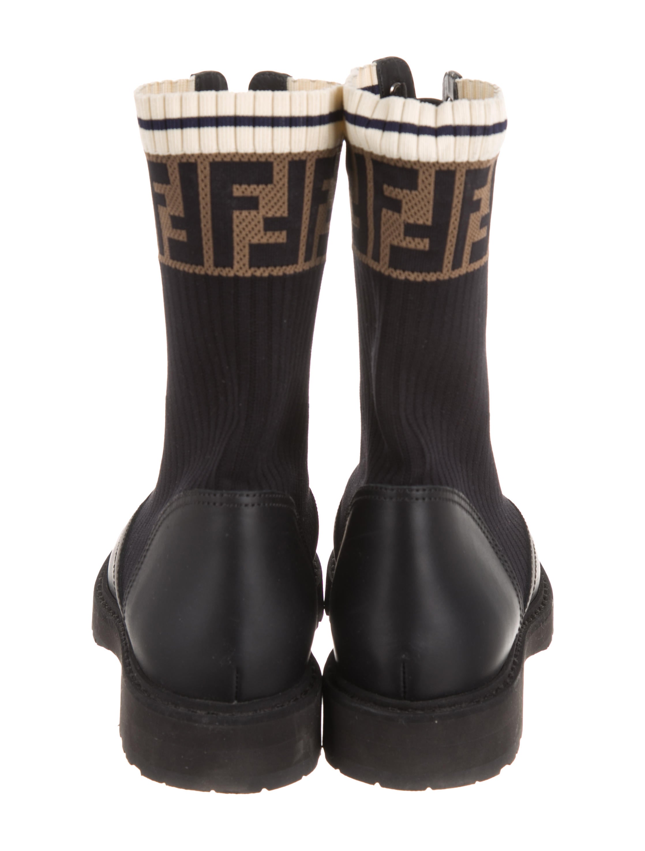 fendi rockoko leather and knit combat boots