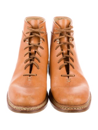 Feit Leather Whipstitch Trim Lace-Up Boots