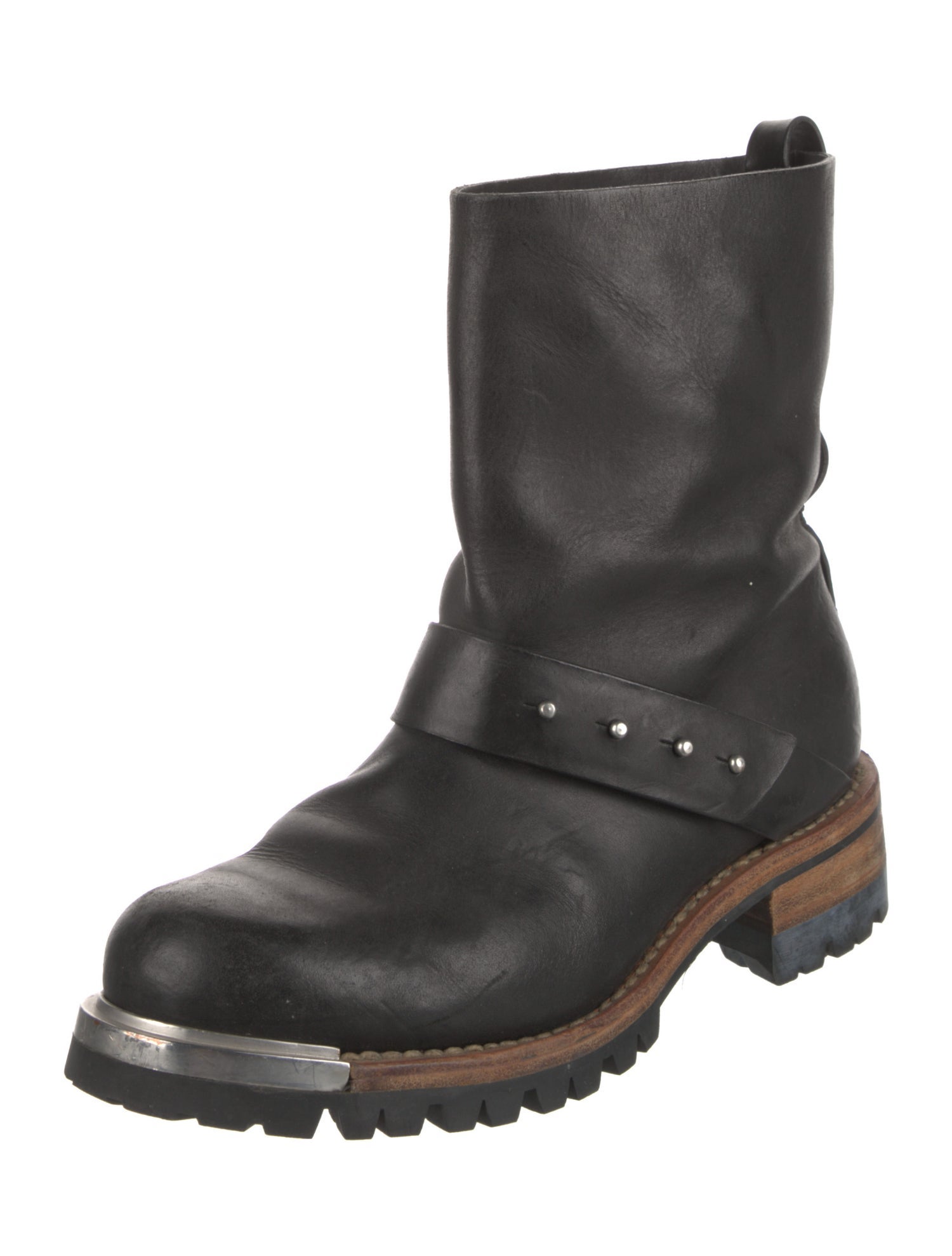 Feit Leather Colorblock Pattern Moto Boots