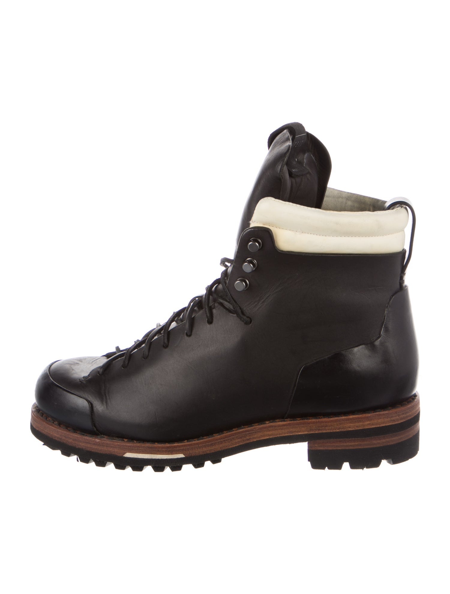 Feit Leather Colorblock Pattern Lace-Up Boots