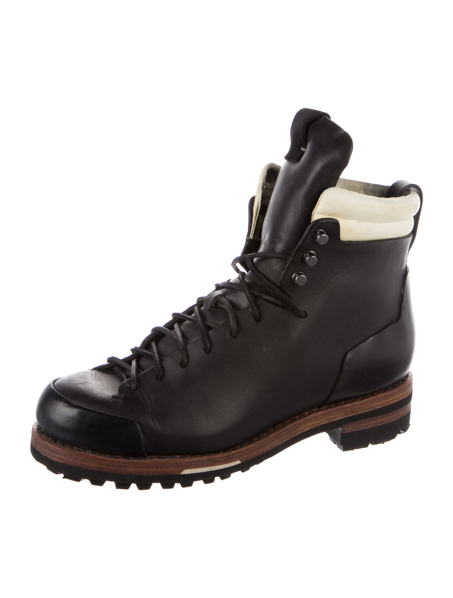 Feit Leather Colorblock Pattern Lace-Up Boots