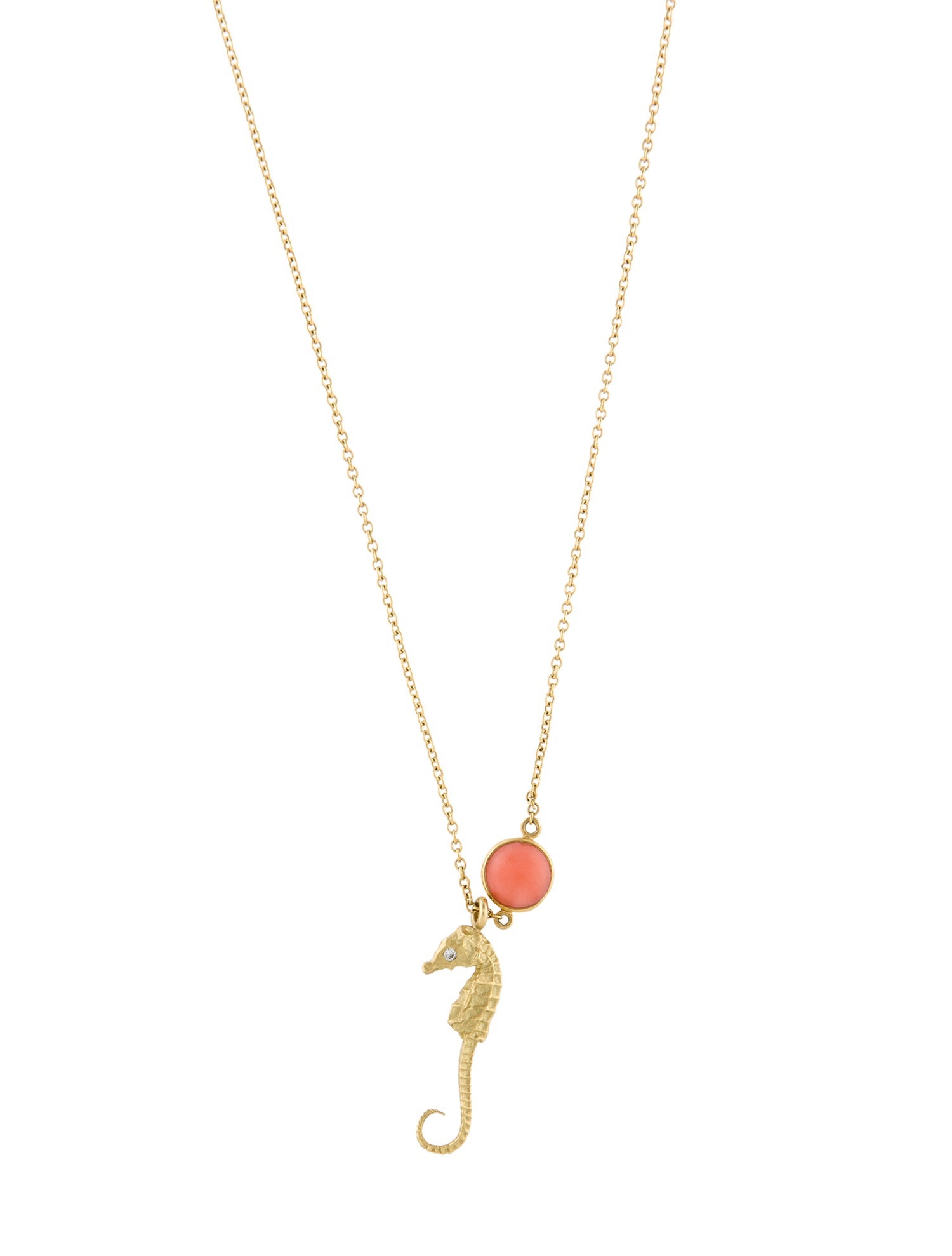 Finn 18K Coral & Diamond Pygmy Seahorse Necklace