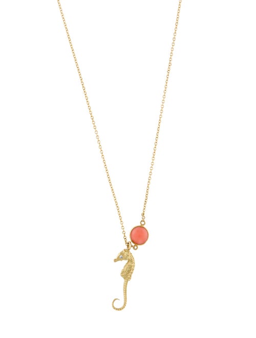 Finn 18K Coral & Diamond Pygmy Seahorse Necklace