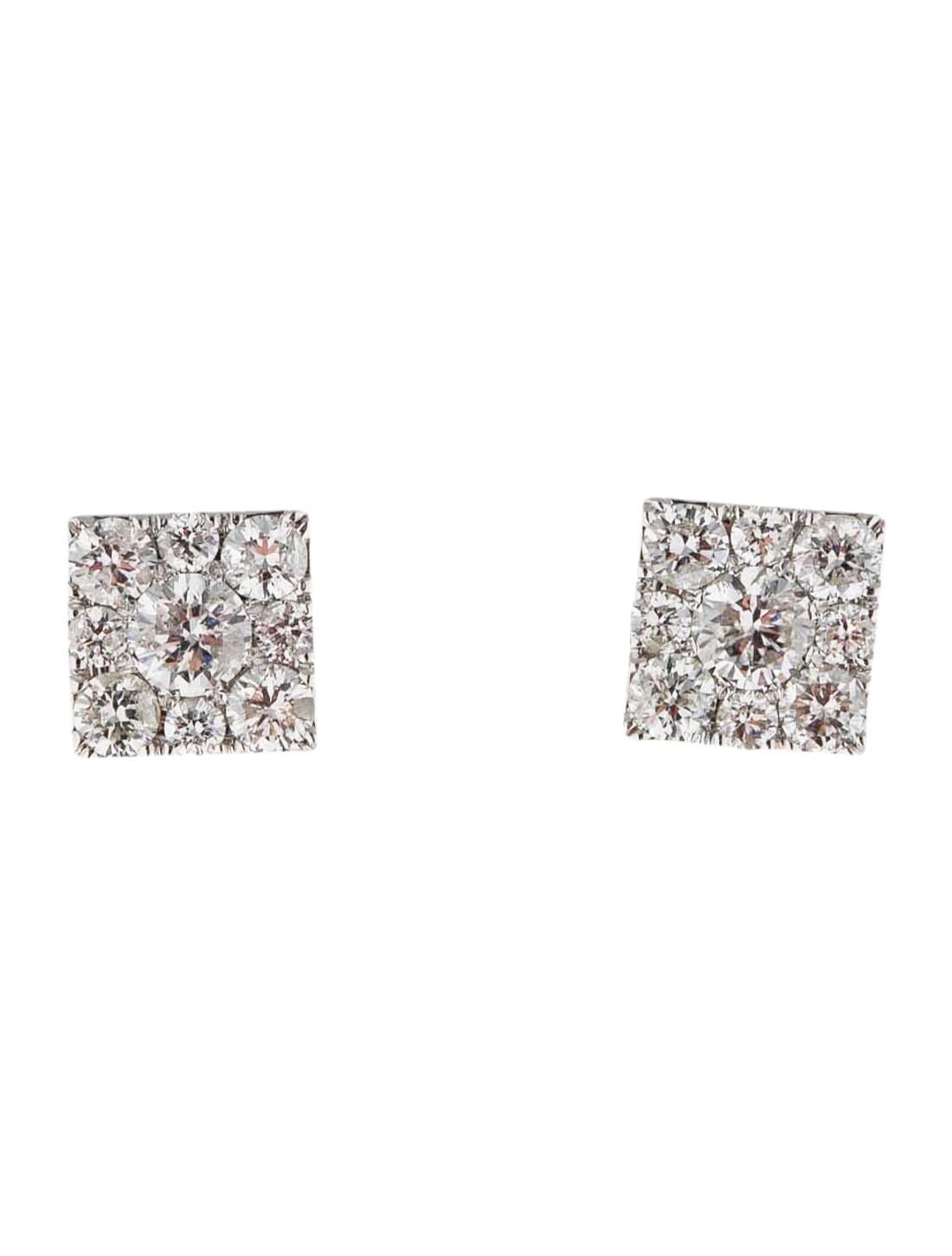 14K Diamond Square Stud Earrings